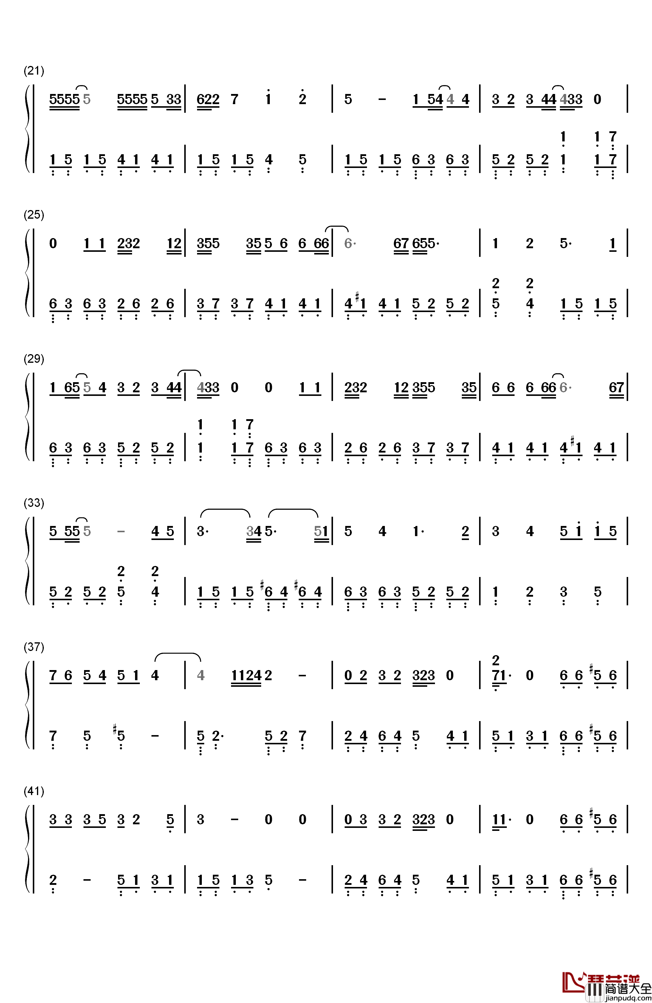 Hush钢琴简谱_数字双手_Lasse_Lindh