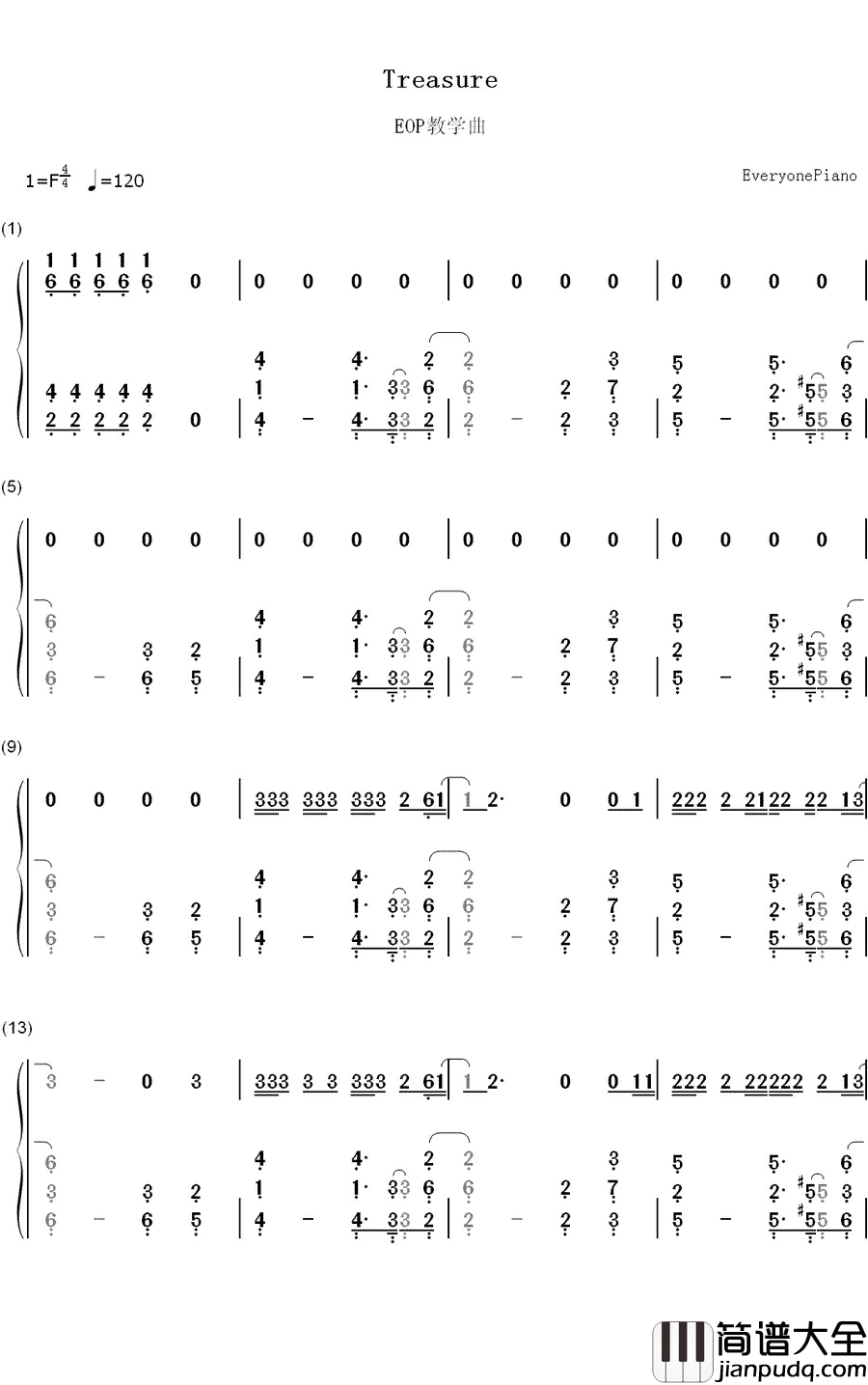 Treasure钢琴简谱_数字双手_Bruno_Mars