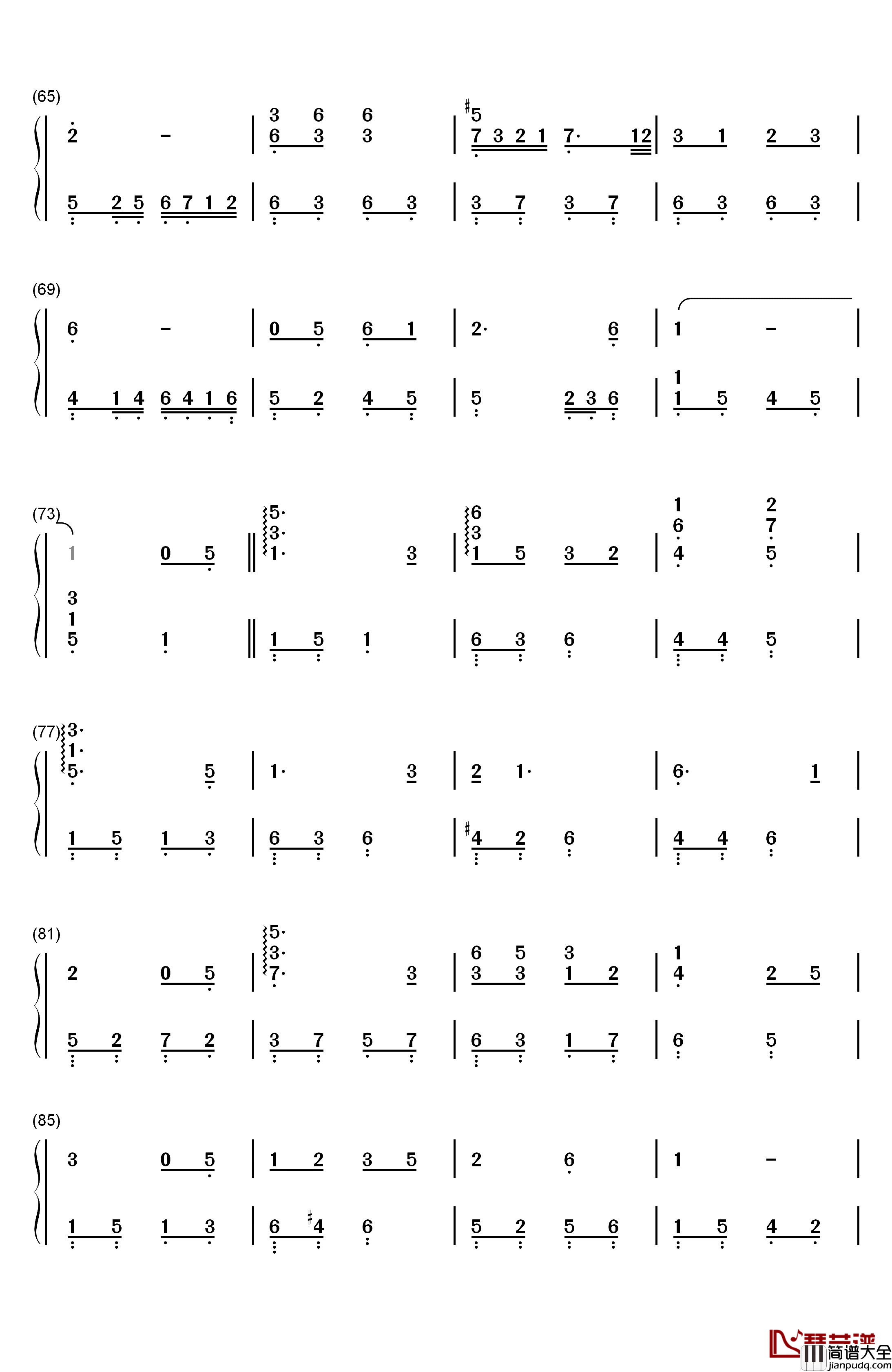 月光钢琴简谱_数字双手_羽泉
