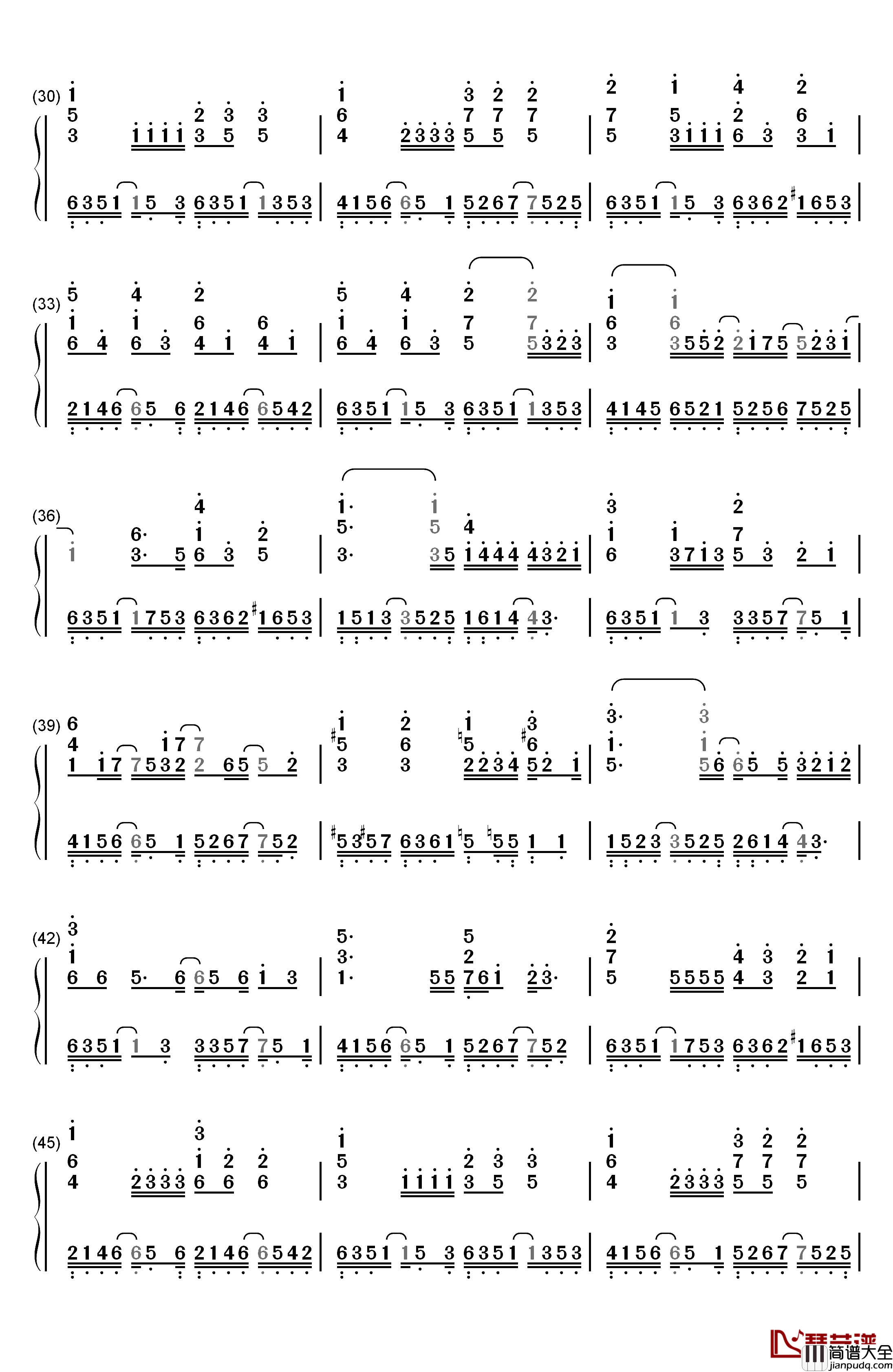 诺言钢琴简谱_数字双手_鹿晗