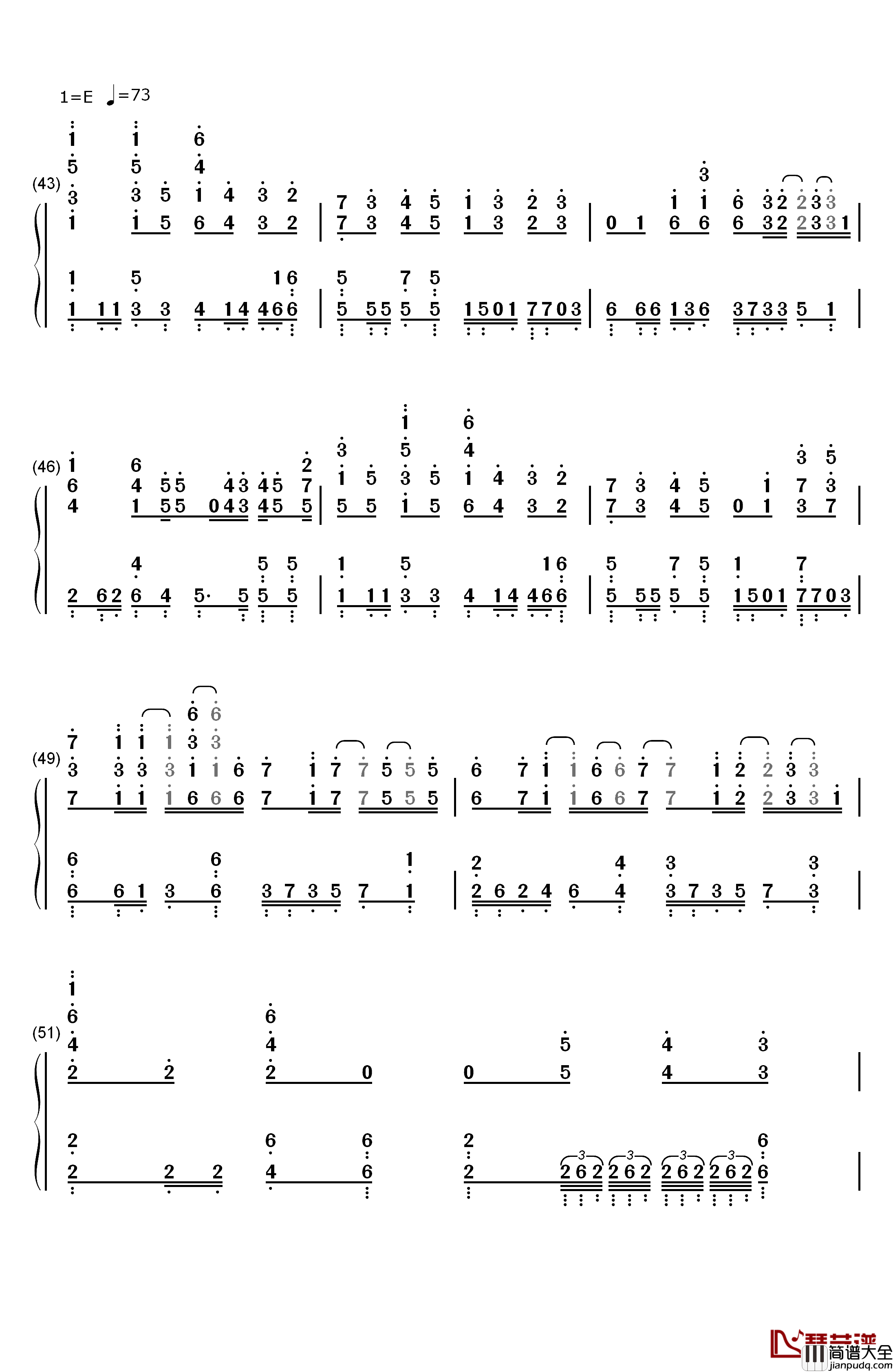 岁月如歌钢琴简谱_数字双手_陈奕迅