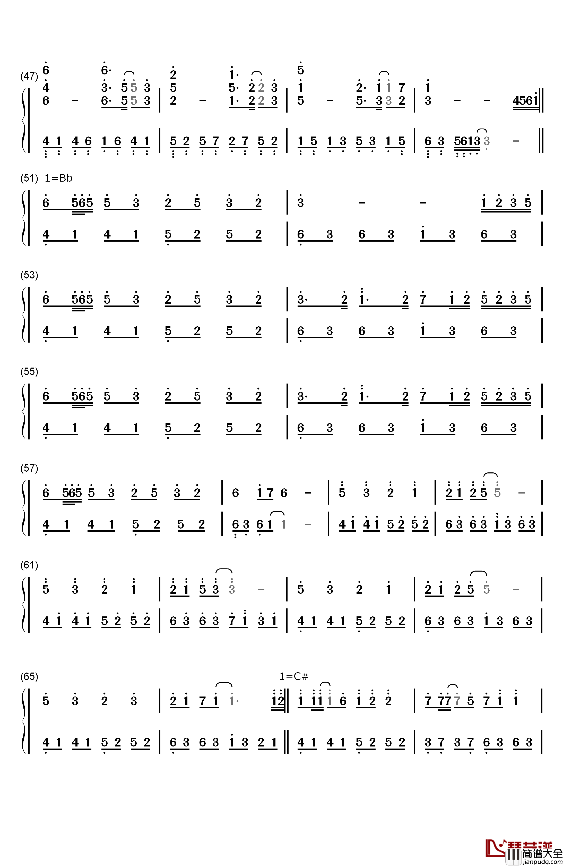 白石溪钢琴简谱_数字双手_洛天依_乐正绫
