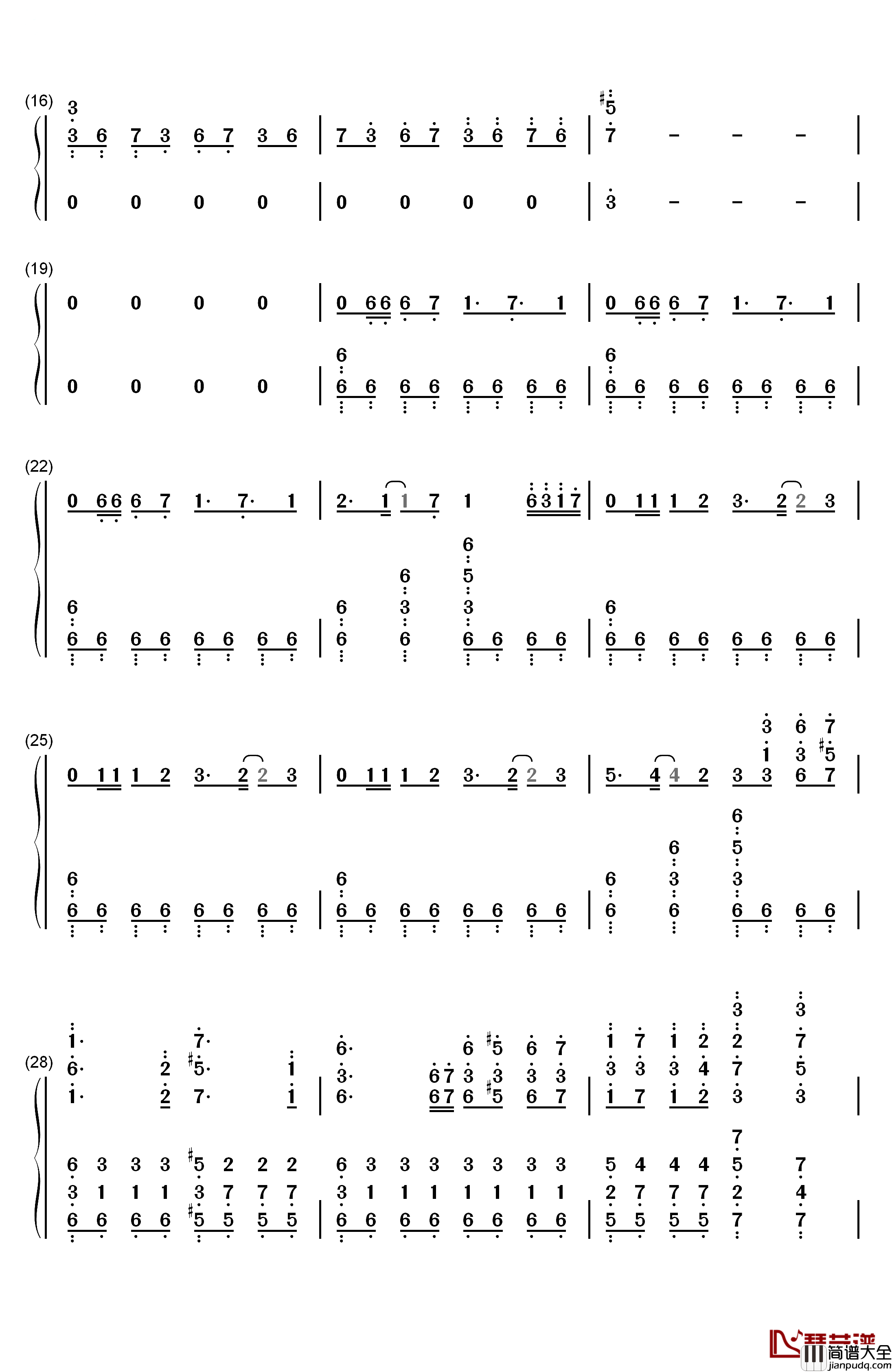 劲乐团V3钢琴简谱_数字双手_BeautifulDay