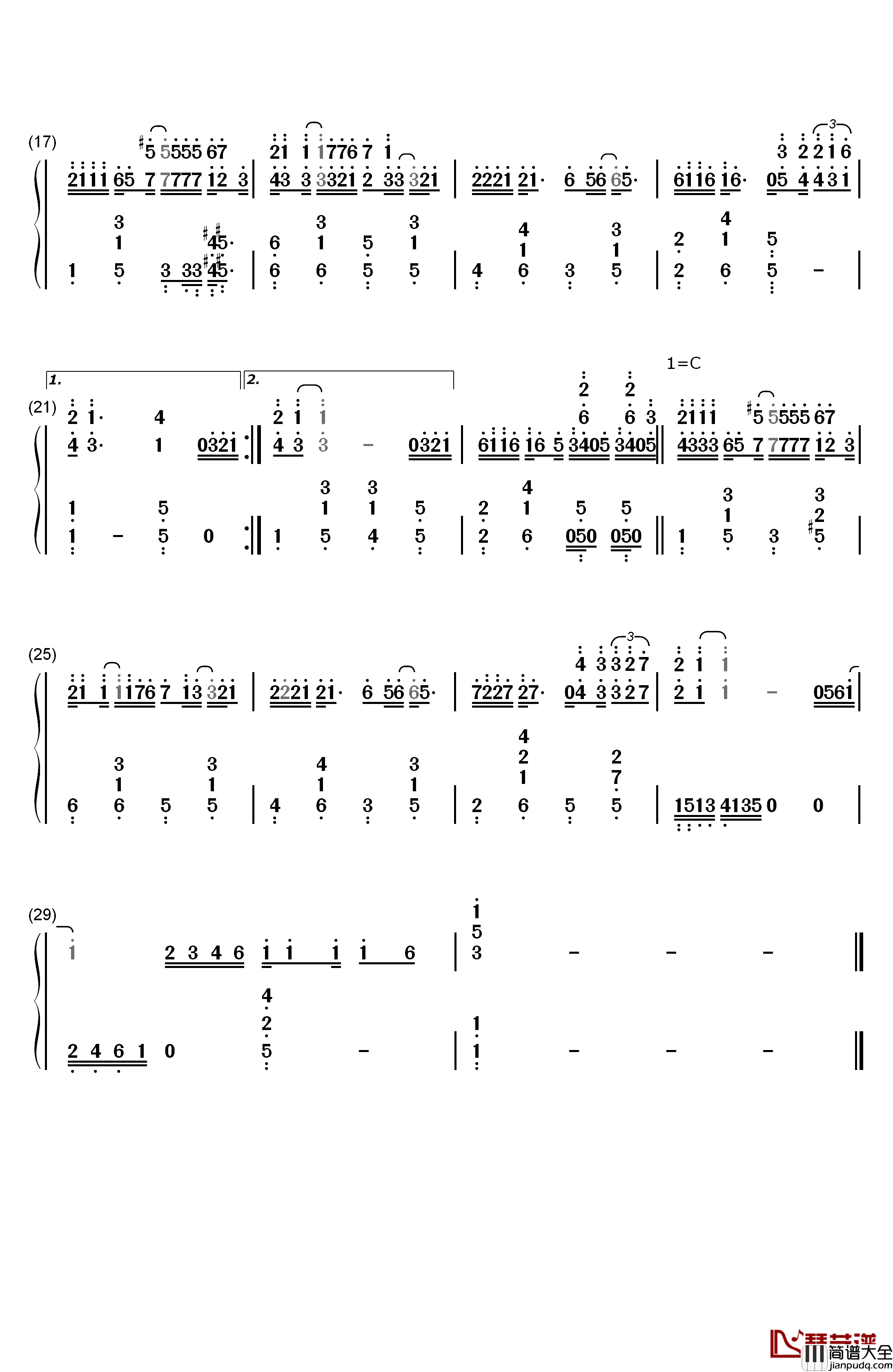 原来你什么都不想要钢琴简谱_数字双手_张惠妹