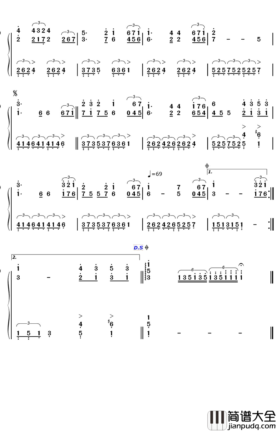 新不了情钢琴简谱_数字双手_鲍比达