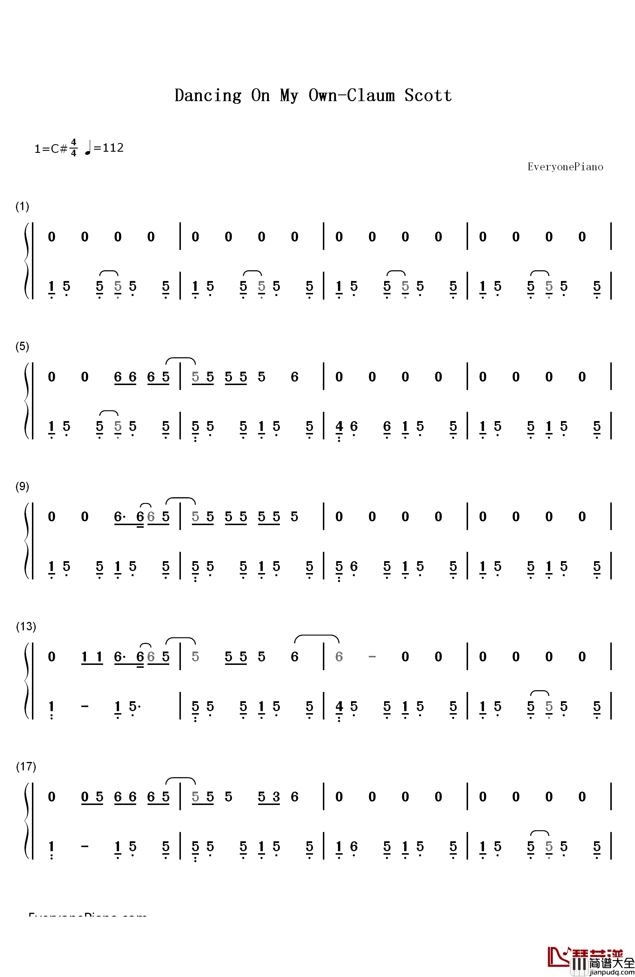 Dancing_On_My_Own钢琴简谱_数字双手_Claum_Scott