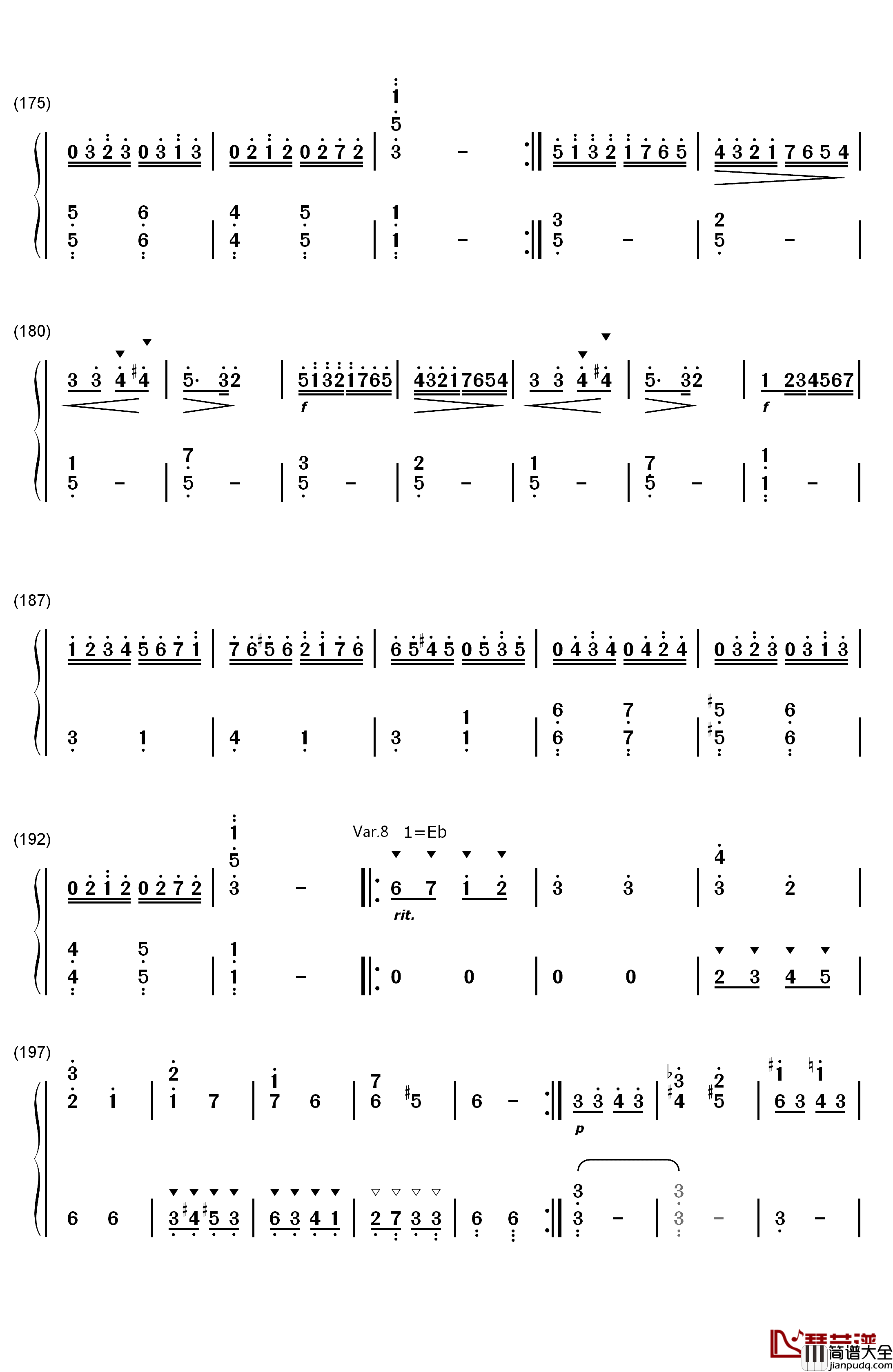 小星星变奏曲钢琴简谱_数字双手_莫扎特