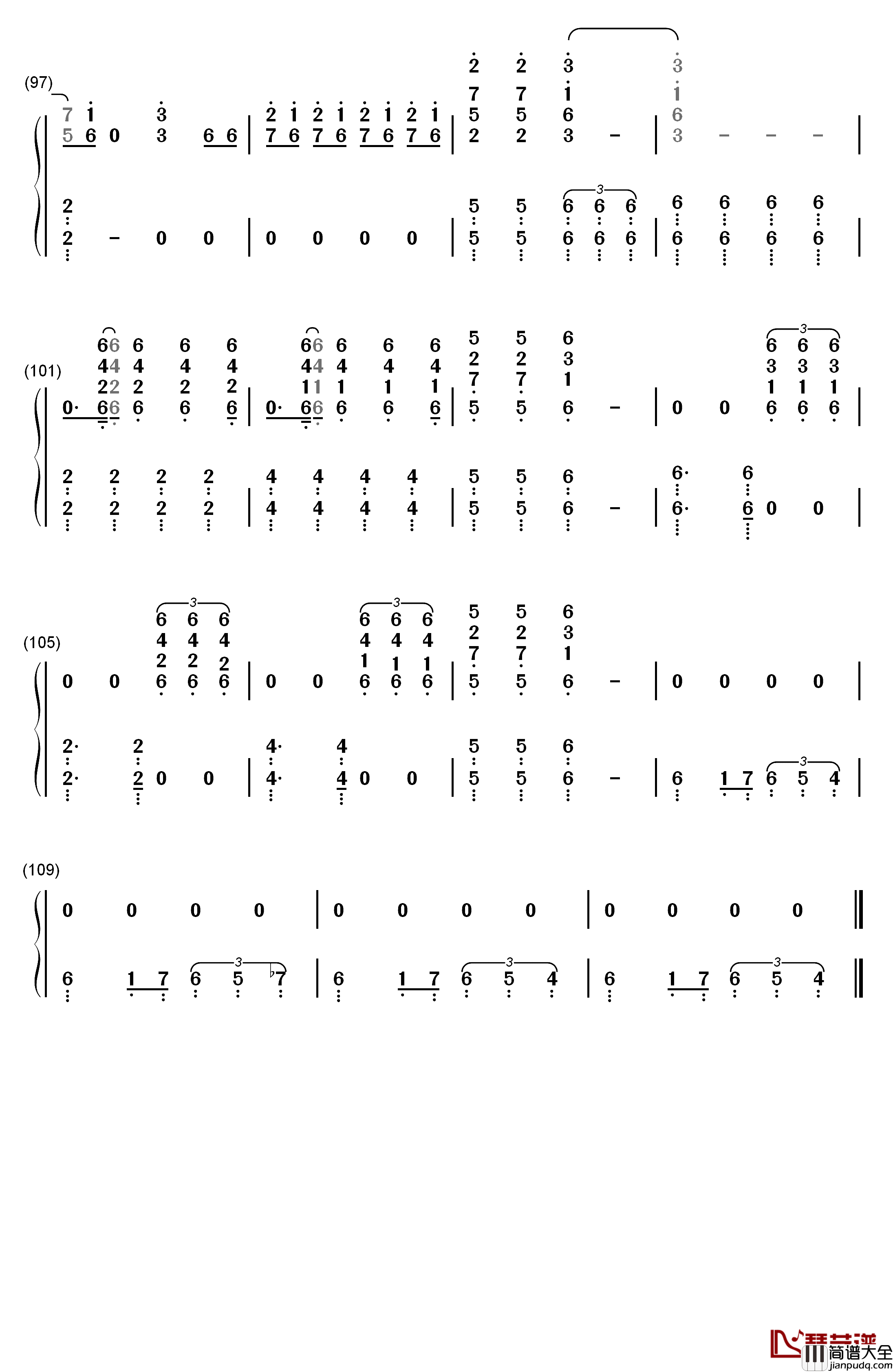 wolf(狼与美女)钢琴简谱_数字双手_EXO