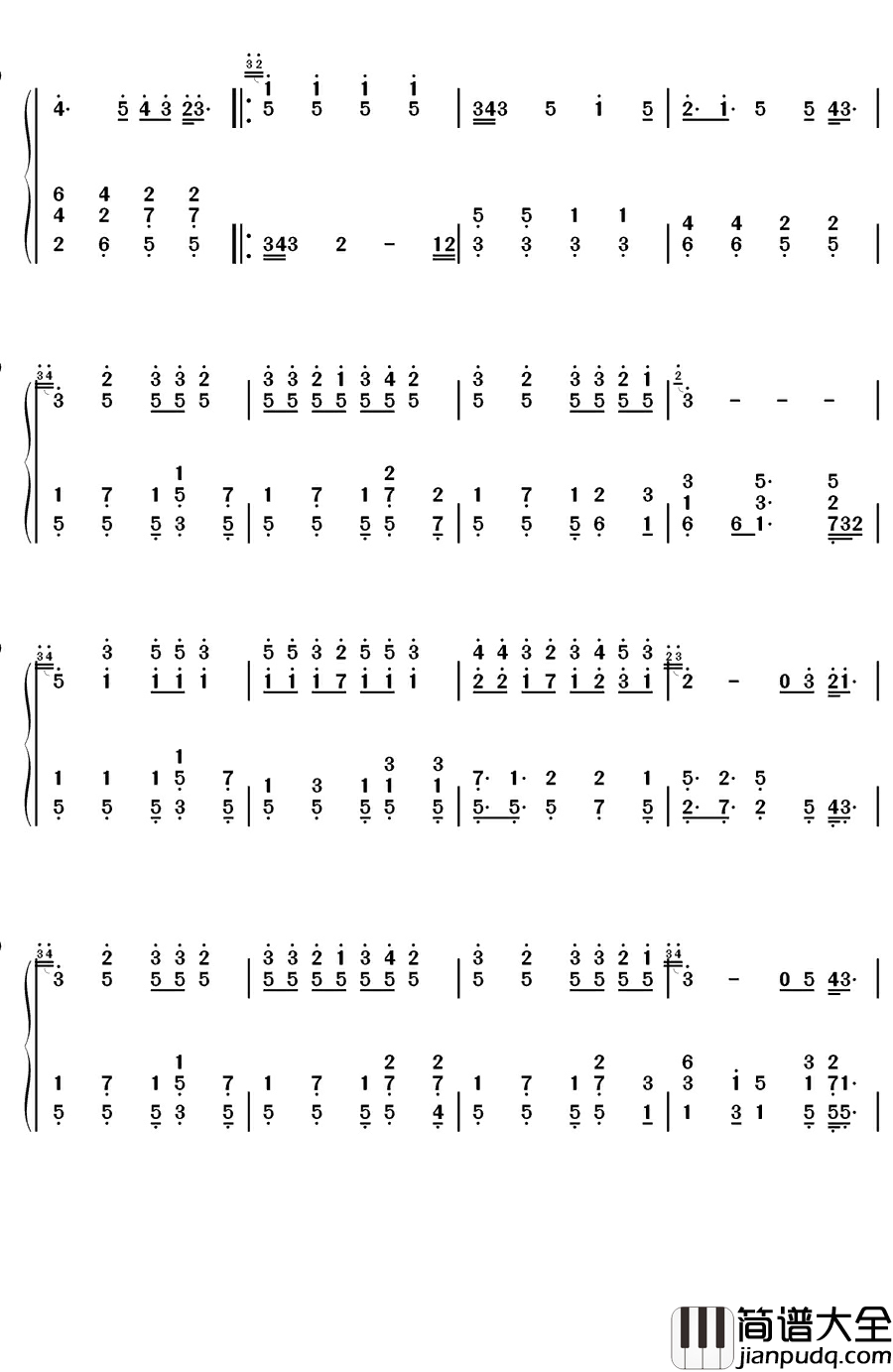 因你而在钢琴简谱_数字双手_林俊杰