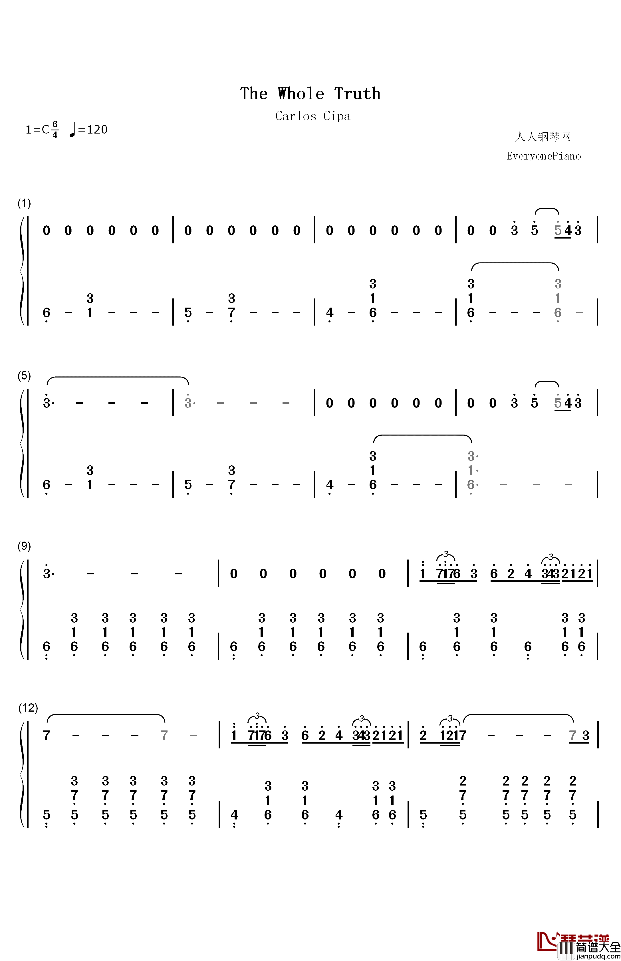 The_Whole_Truth钢琴简谱_数字双手_Carlos_Cipa