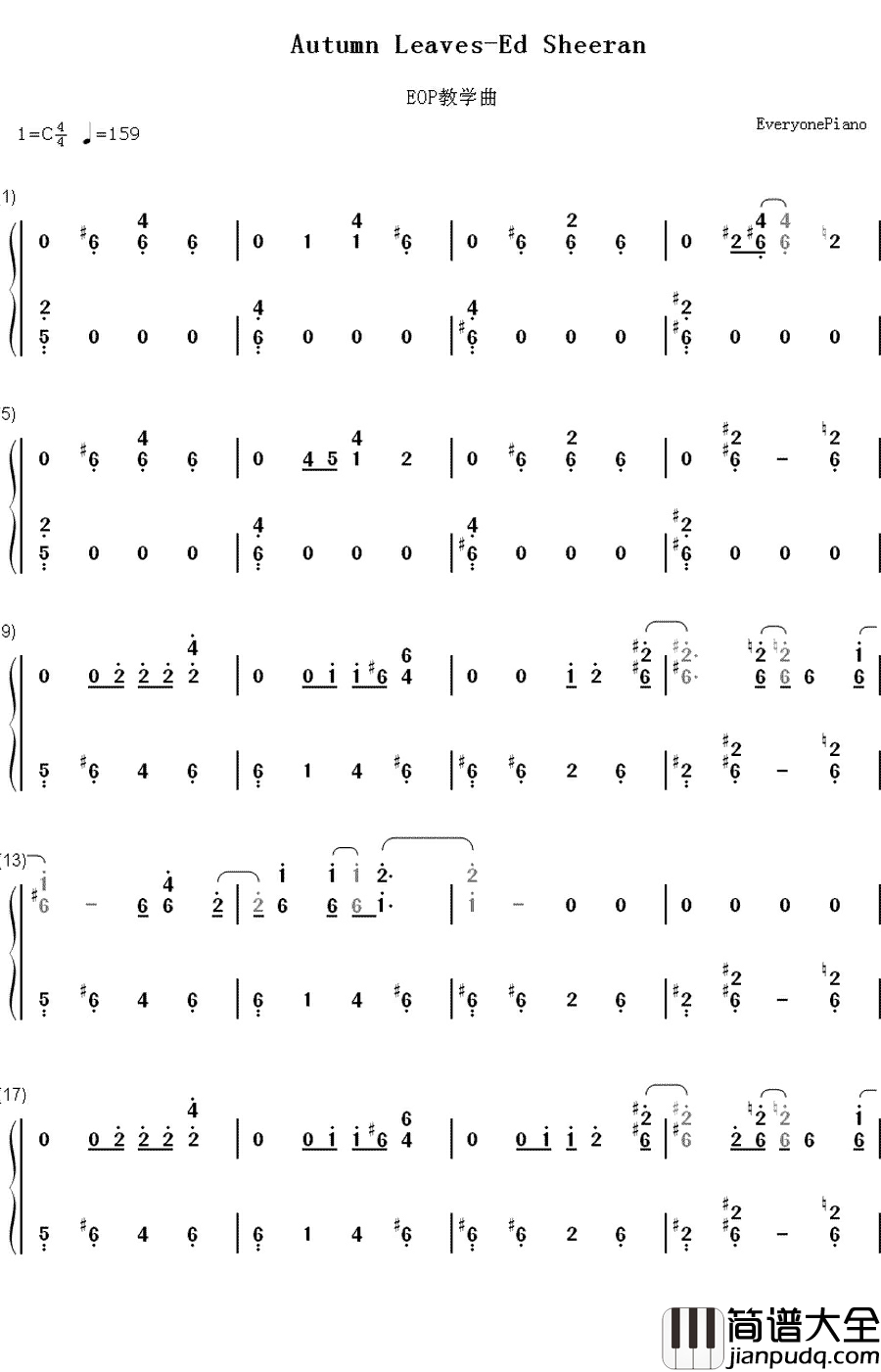 Autumn_Leaves钢琴简谱_数字双手_Ed_Sheeran