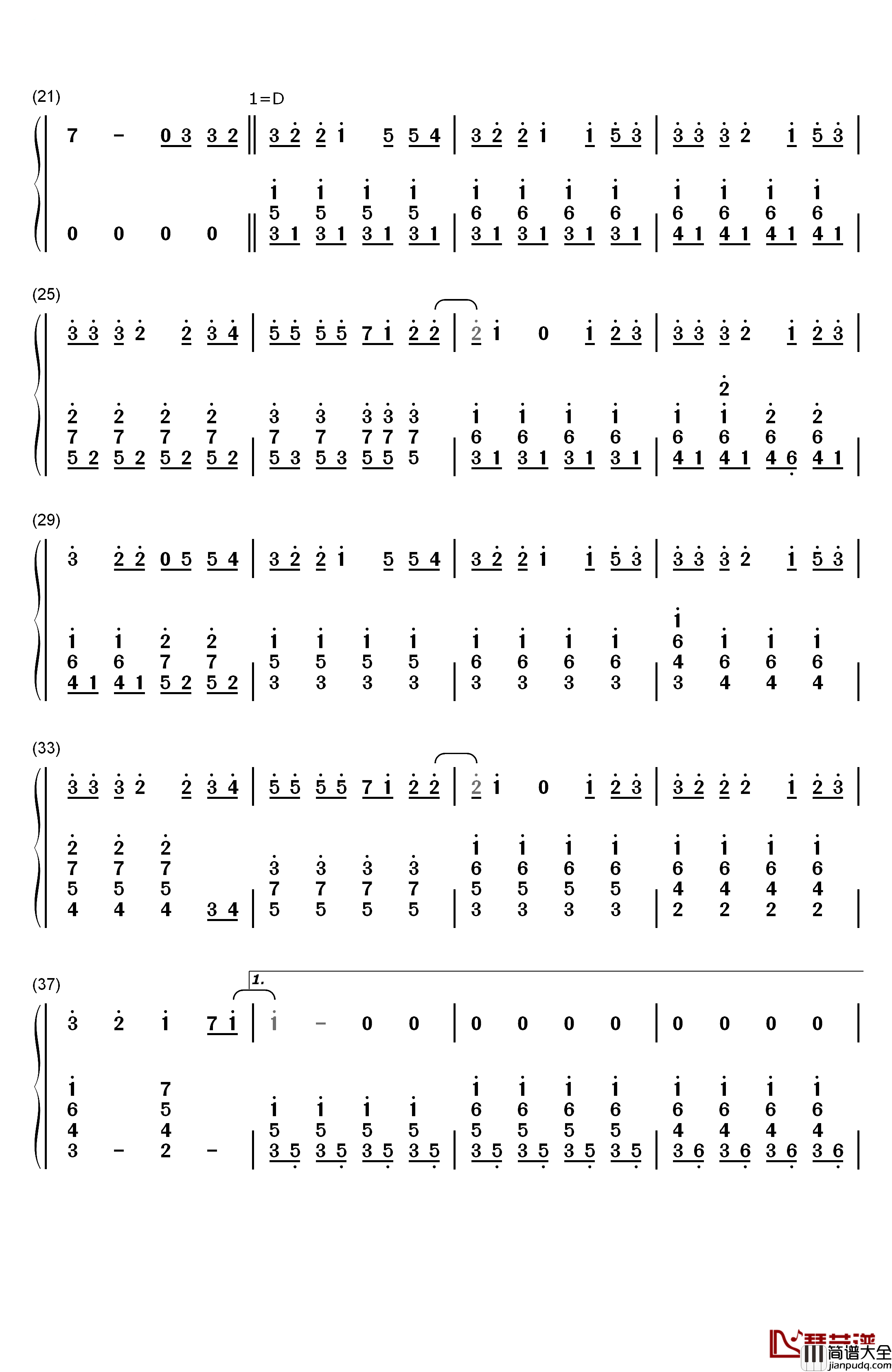 白色风车钢琴简谱_数字双手_周杰伦