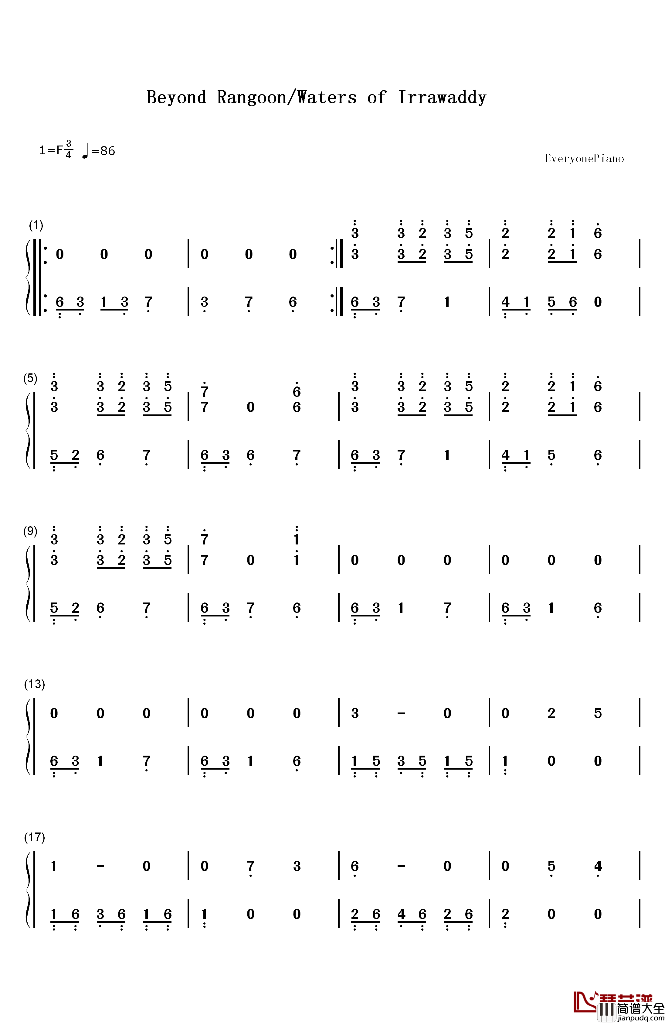 Beyond_Rangoon_Waters_of_Irrawaddy钢琴简谱_数字双手_马克西姆