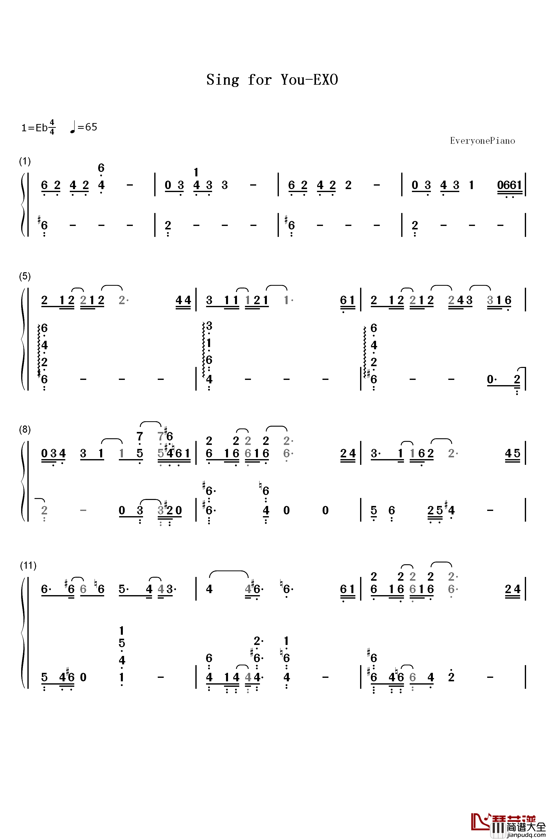 Sing_for_You钢琴简谱_数字双手_EXO