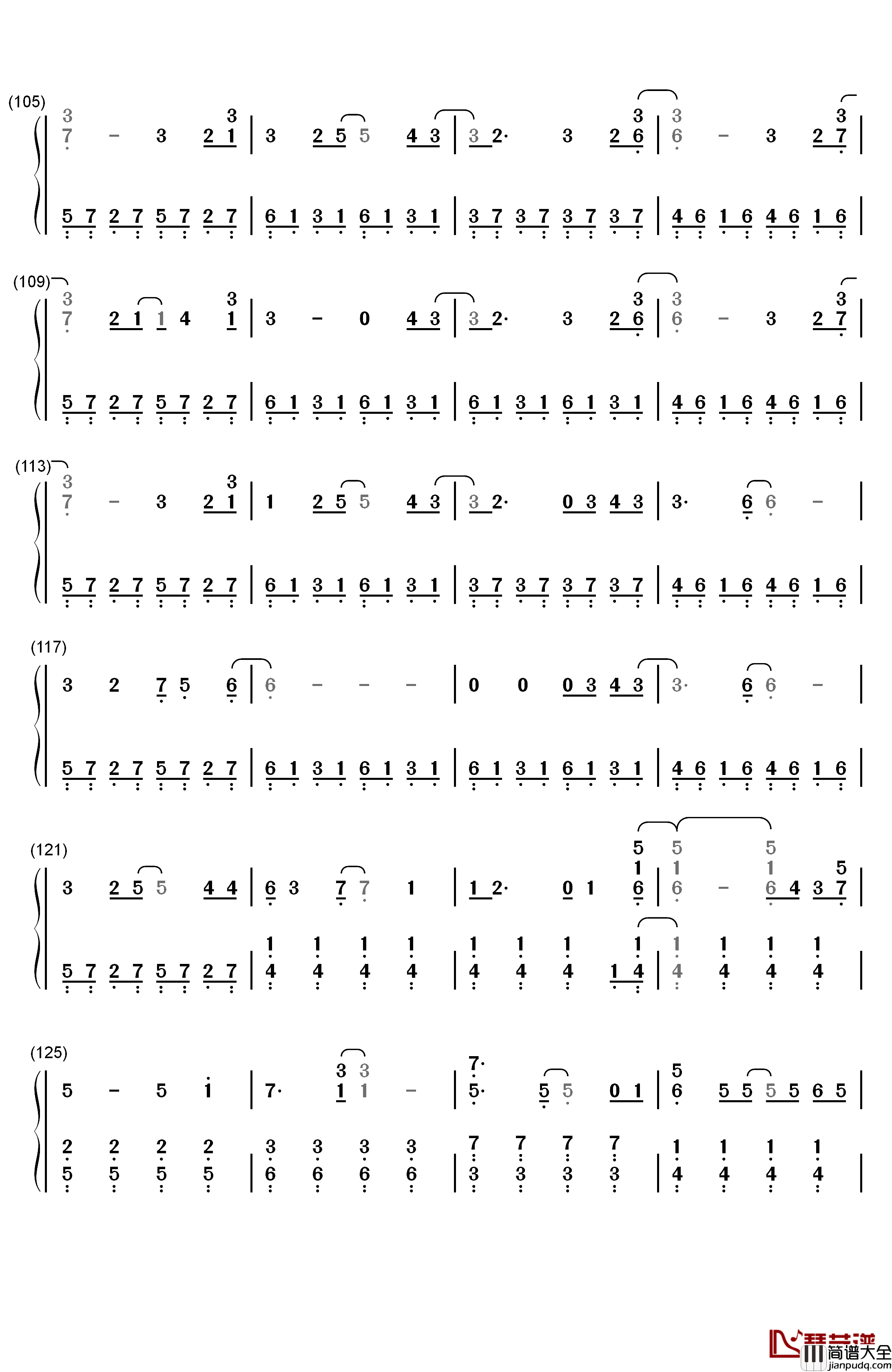 Glamorous_Sky钢琴简谱_数字双手_中岛美嘉