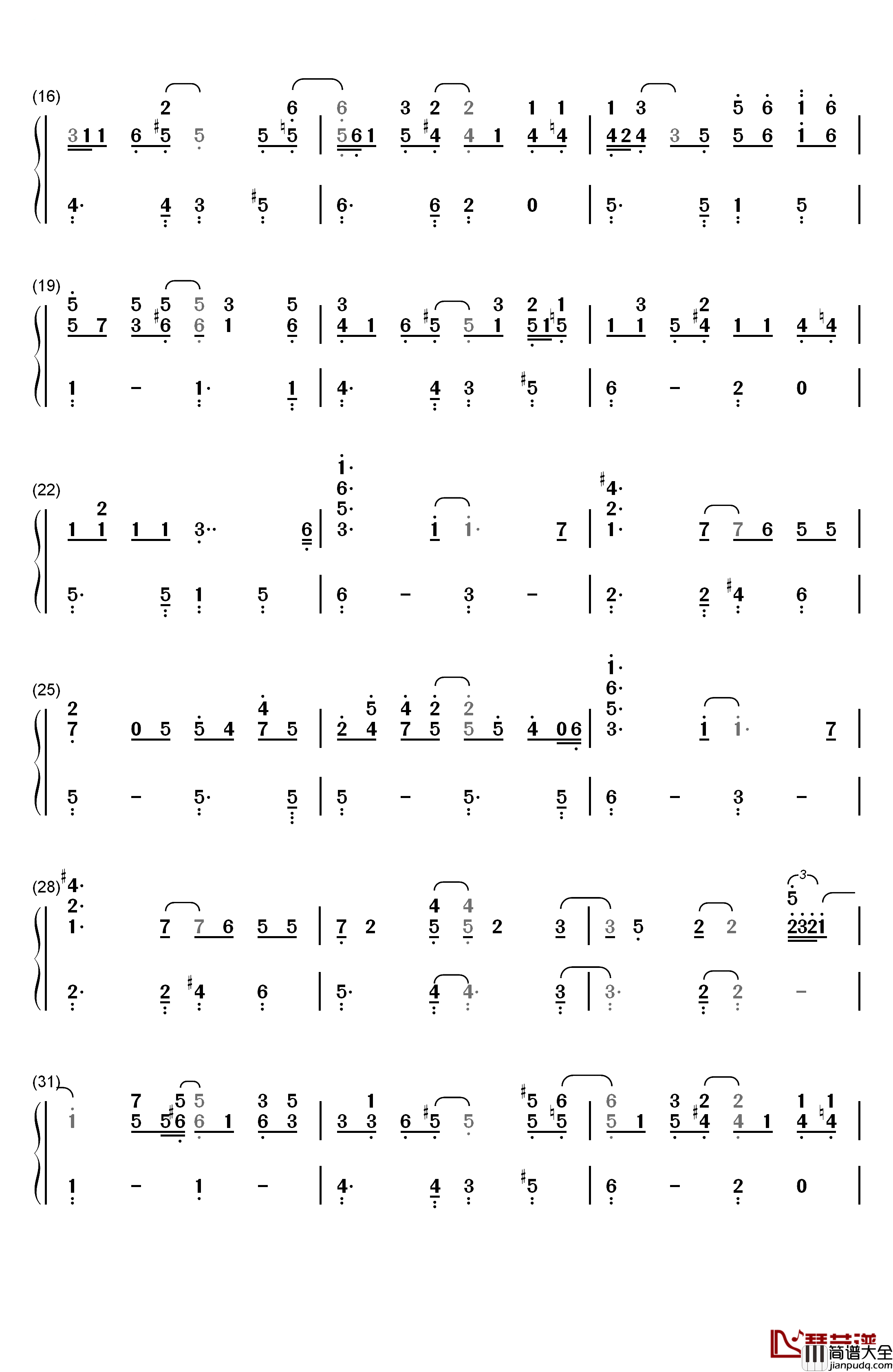 Don't_Know_Why钢琴简谱_数字双手_Norah_Jones　_诺拉·琼斯　