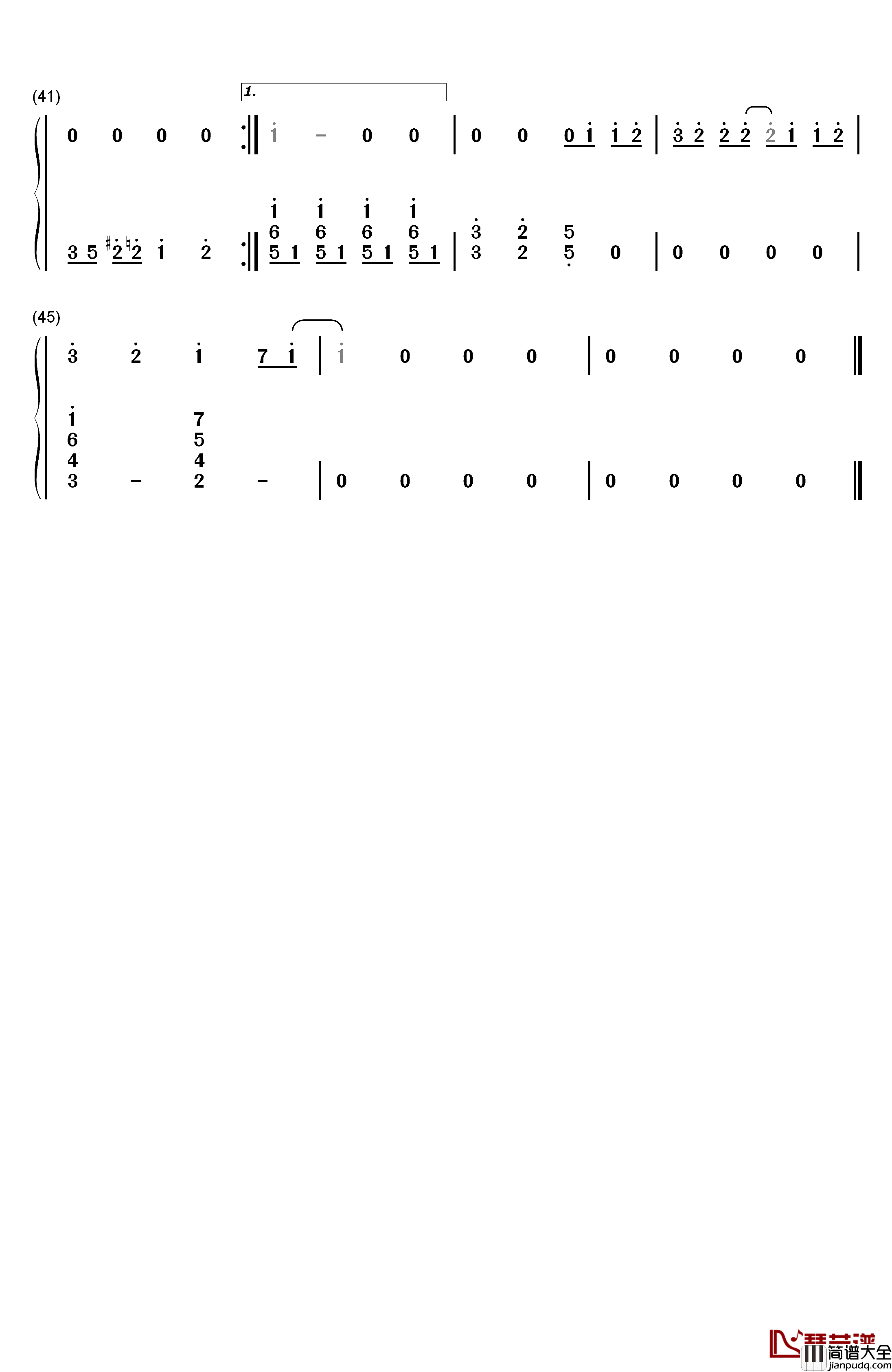 白色风车钢琴简谱_数字双手_周杰伦