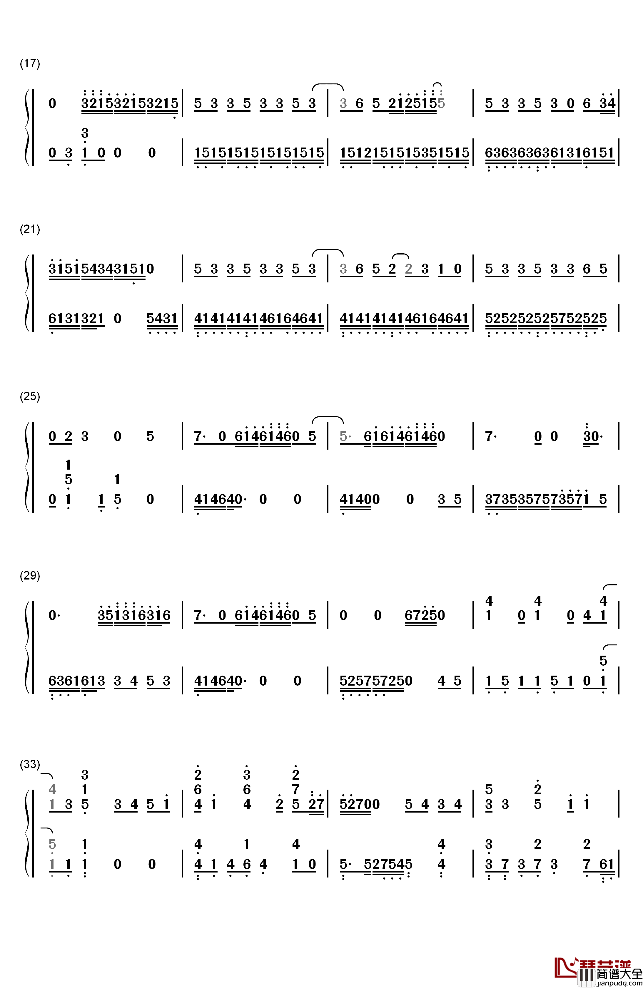 A钢琴简谱_数字双手_Ray
