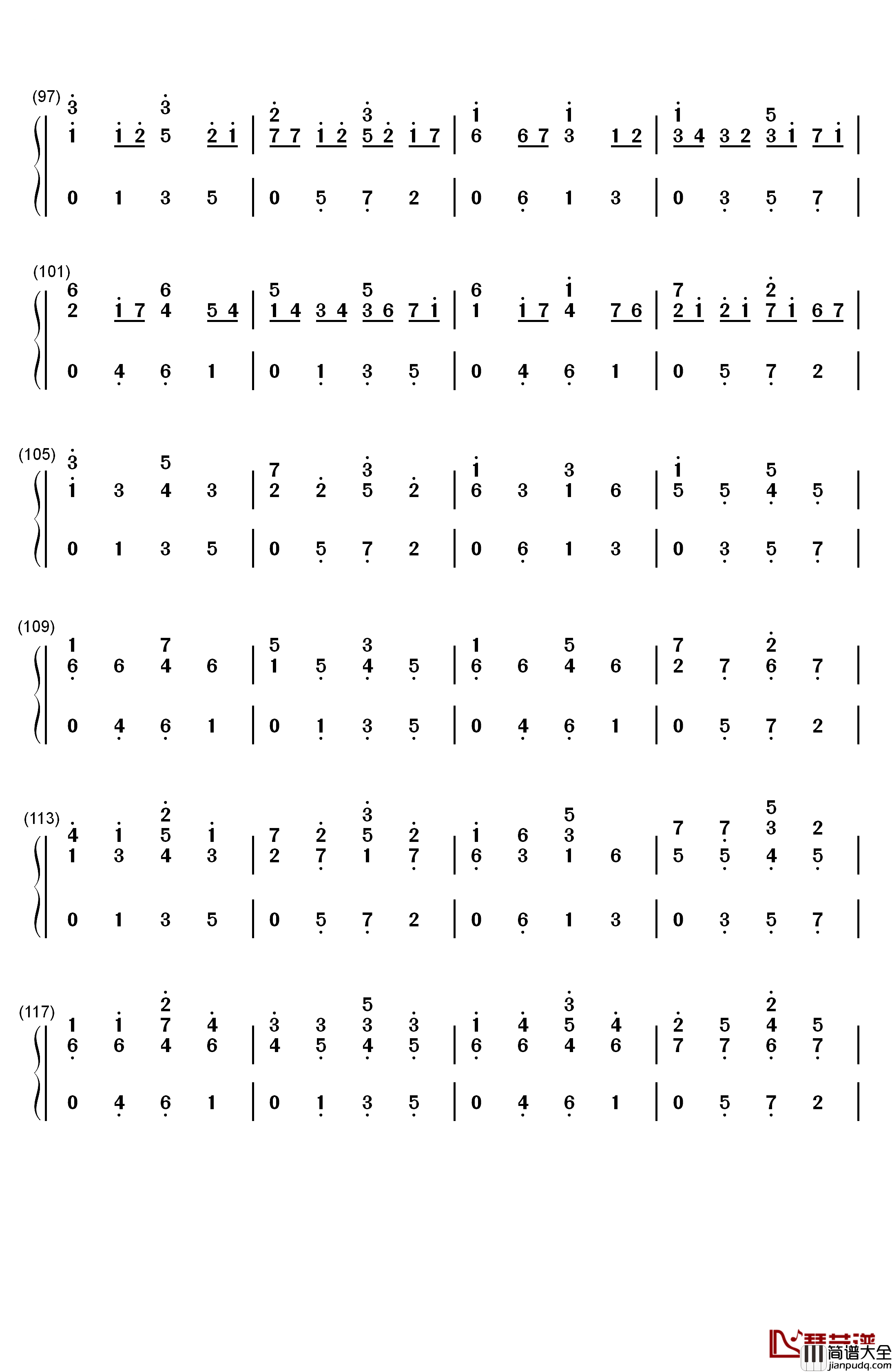 D大调卡农原版钢琴简谱_数字双手_约翰·帕赫贝尔