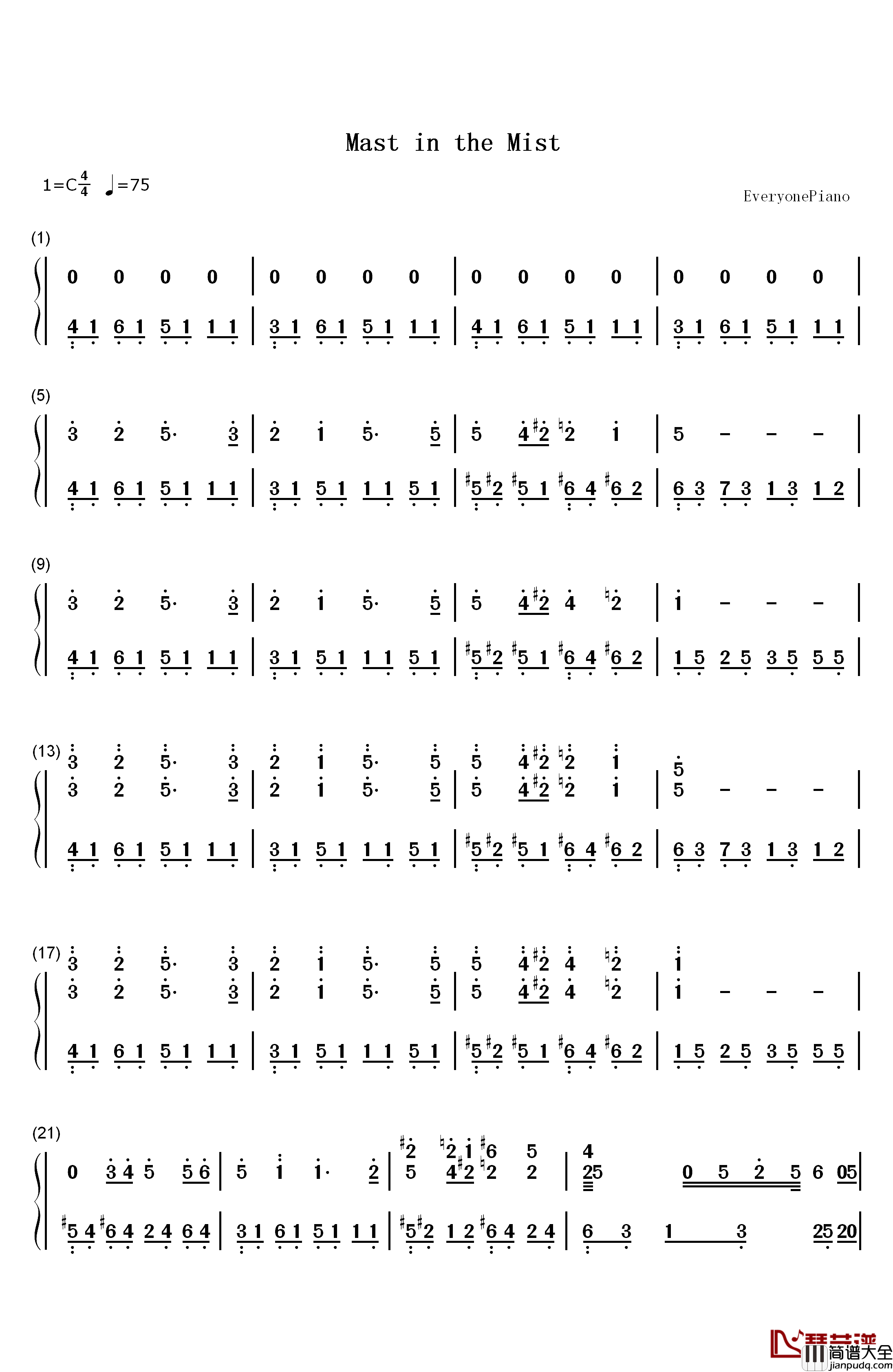 Mast_in_the_Mist钢琴简谱_数字双手_菅野洋子