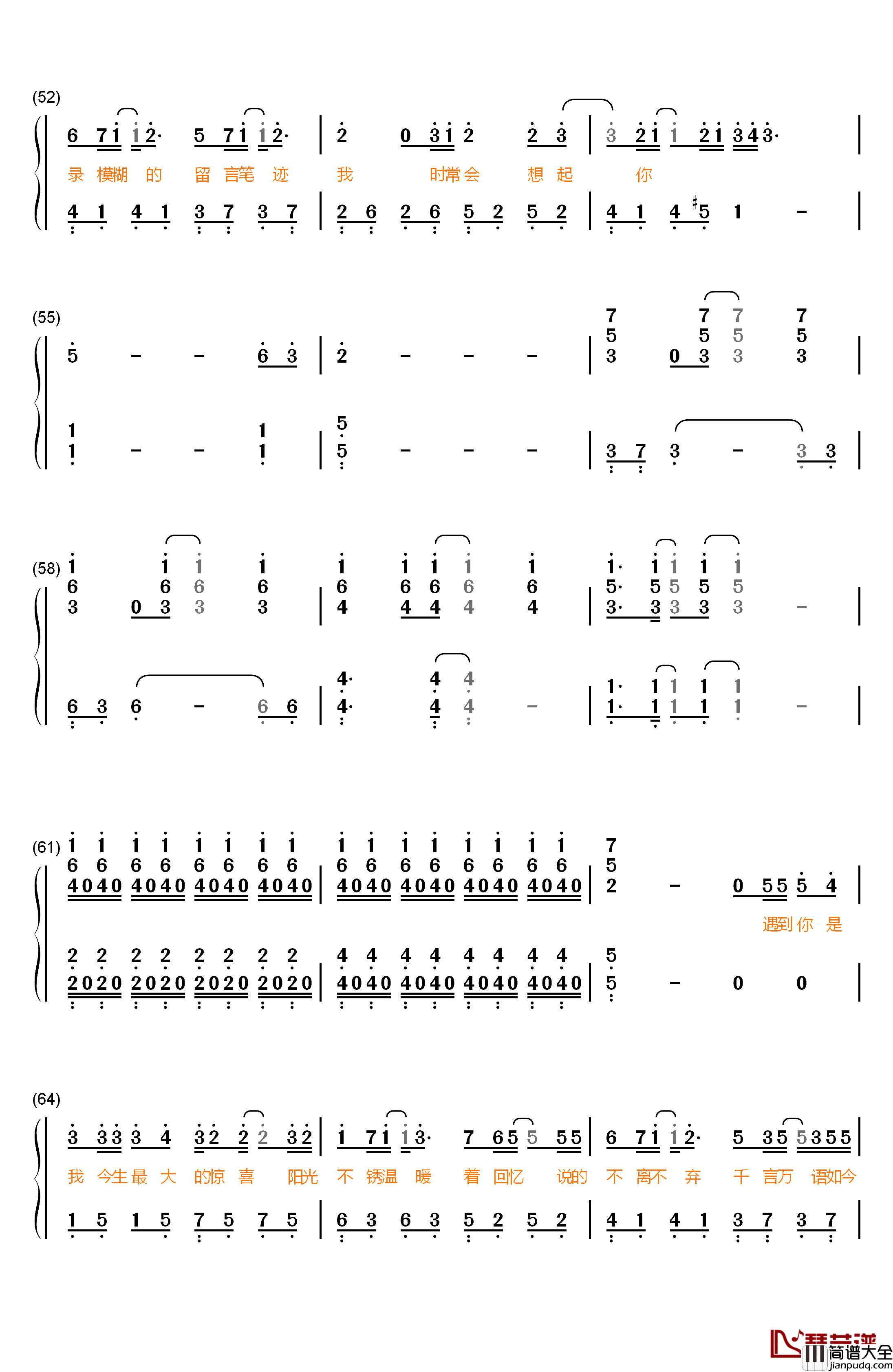 阳光不锈钢琴简谱_数字双手_王源