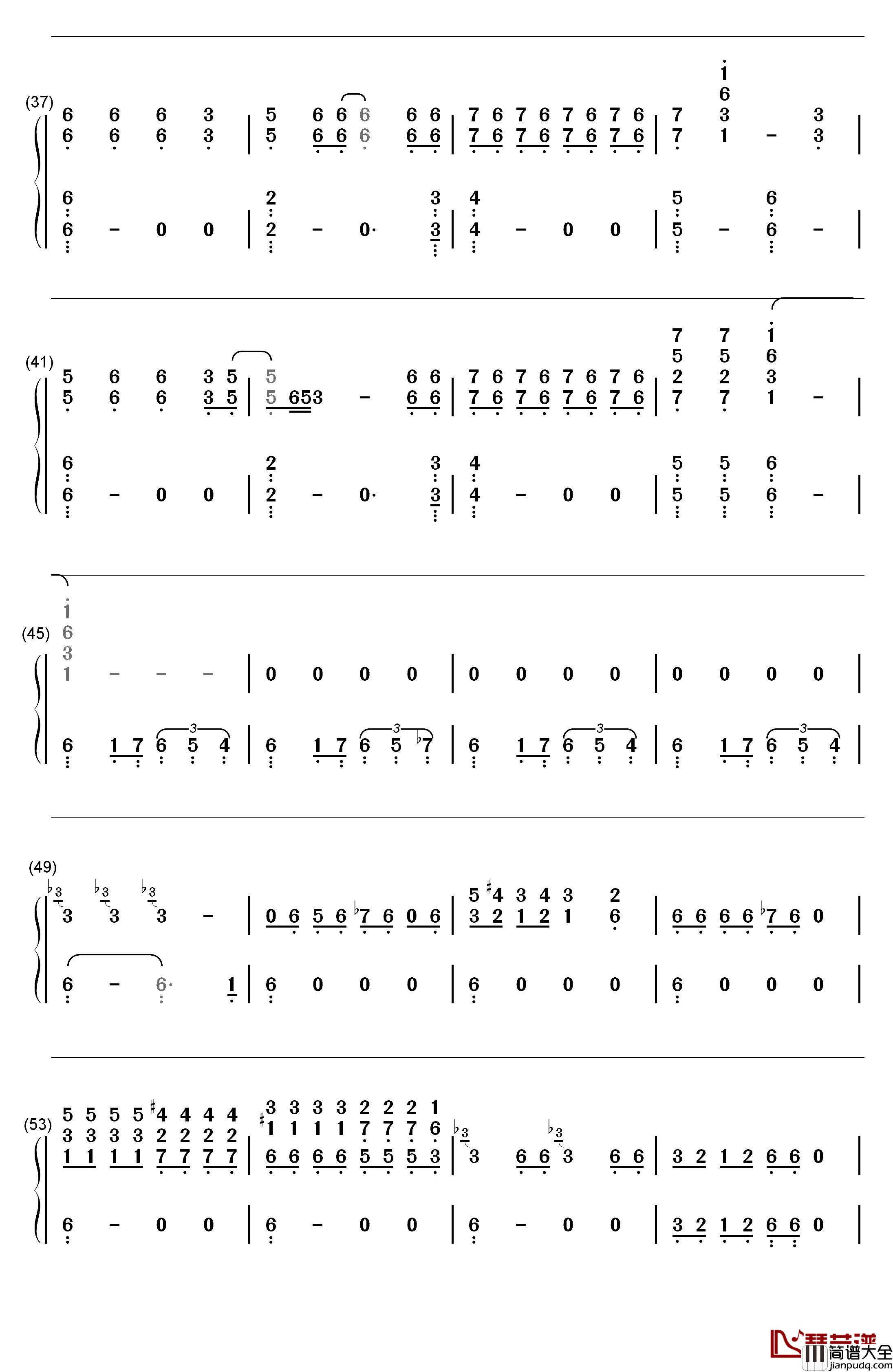 wolf(狼与美女)钢琴简谱_数字双手_EXO