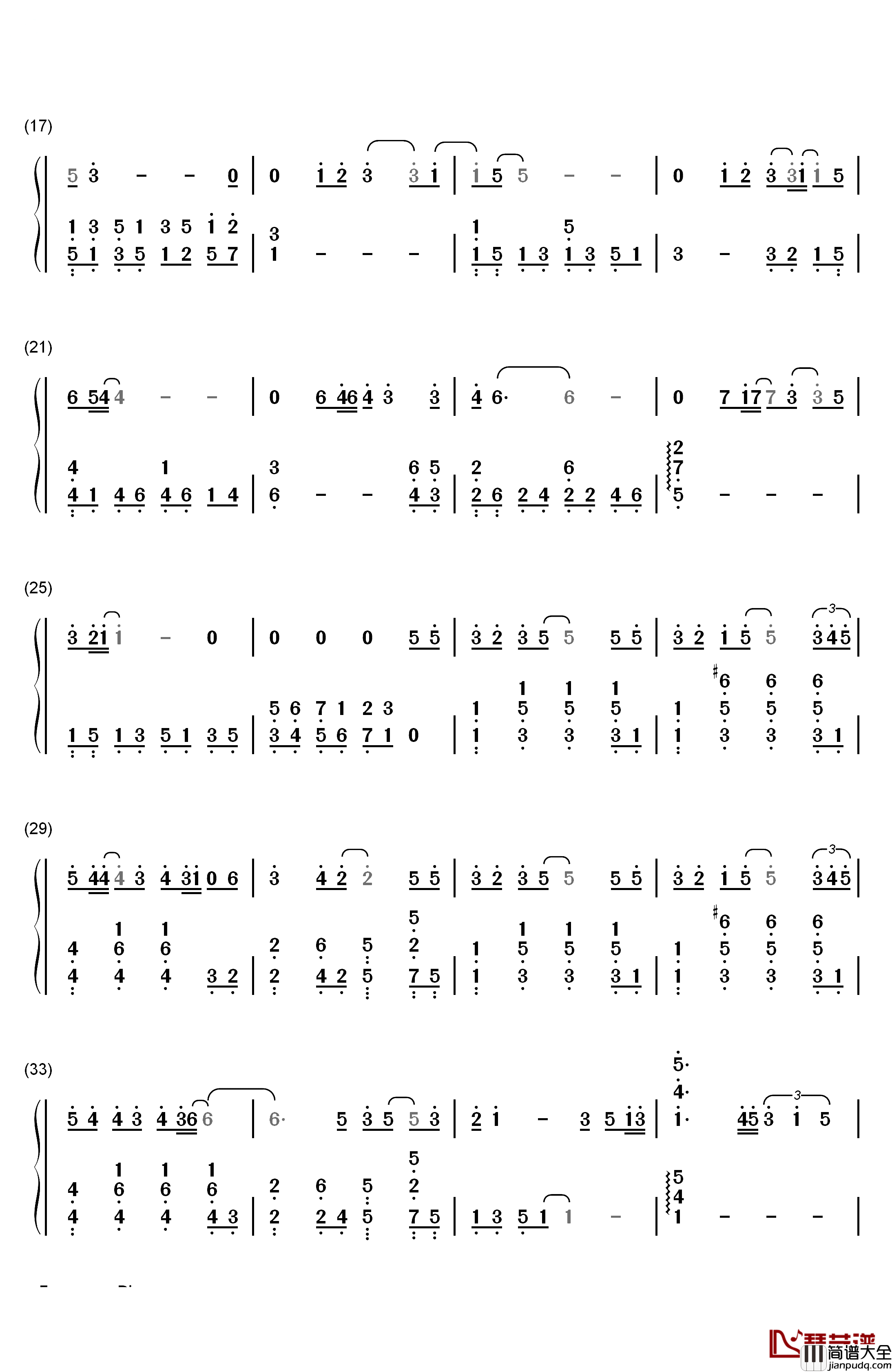 突然想爱你钢琴简谱_数字双手_许茹芸