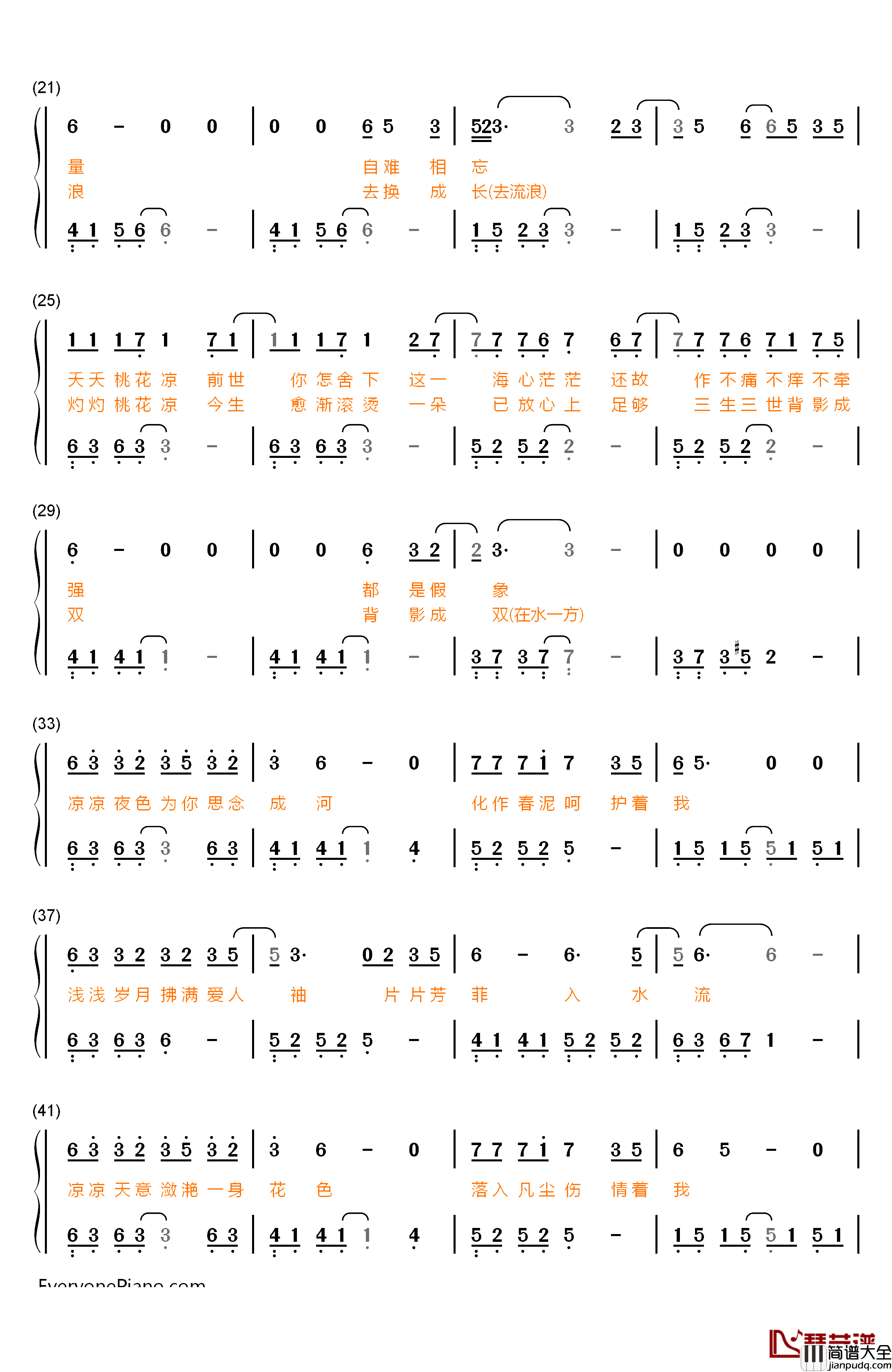 凉凉钢琴简谱_数字双手_张碧晨_杨宗纬