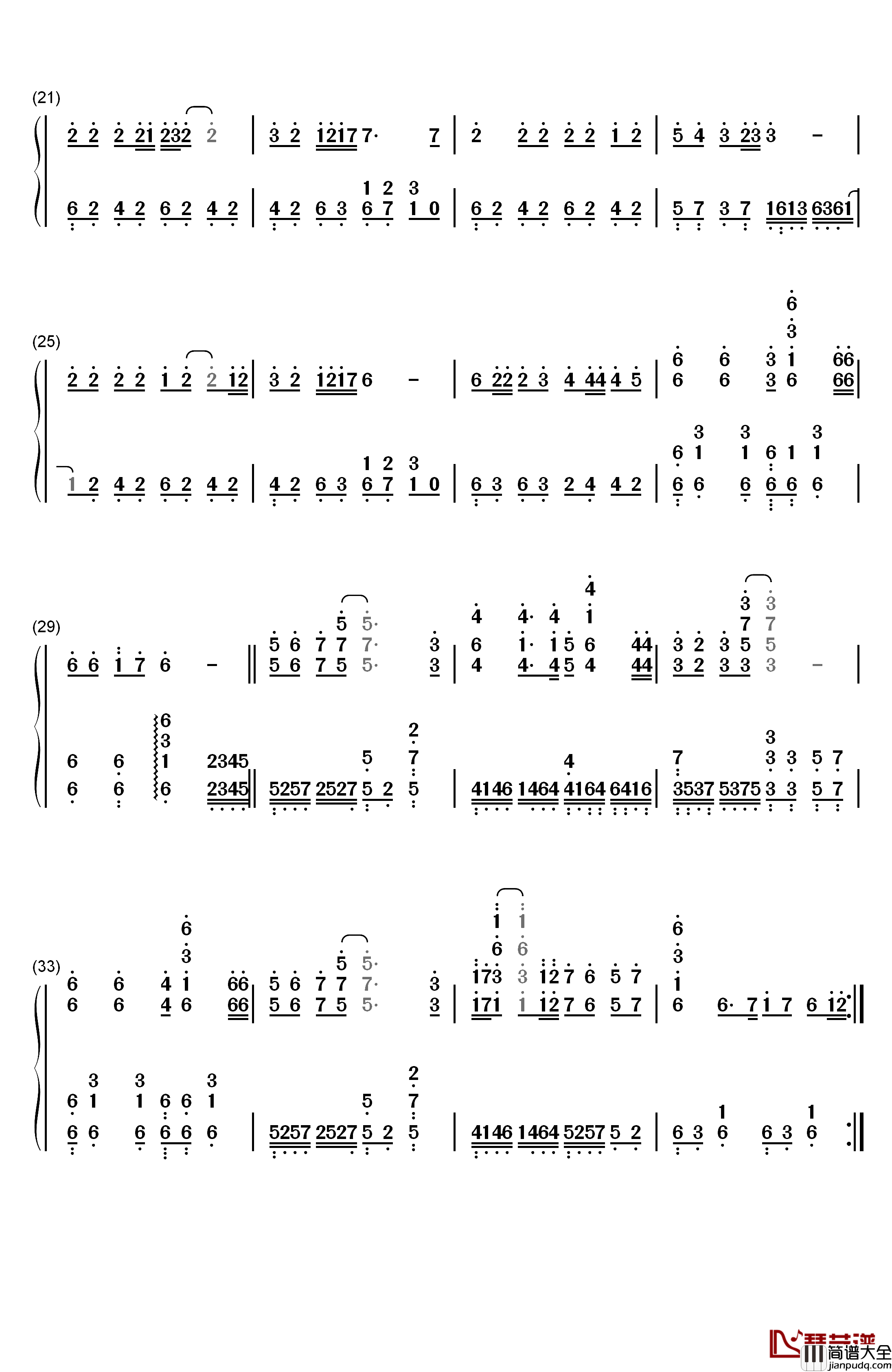 星星点灯钢琴简谱_数字双手_郑智化