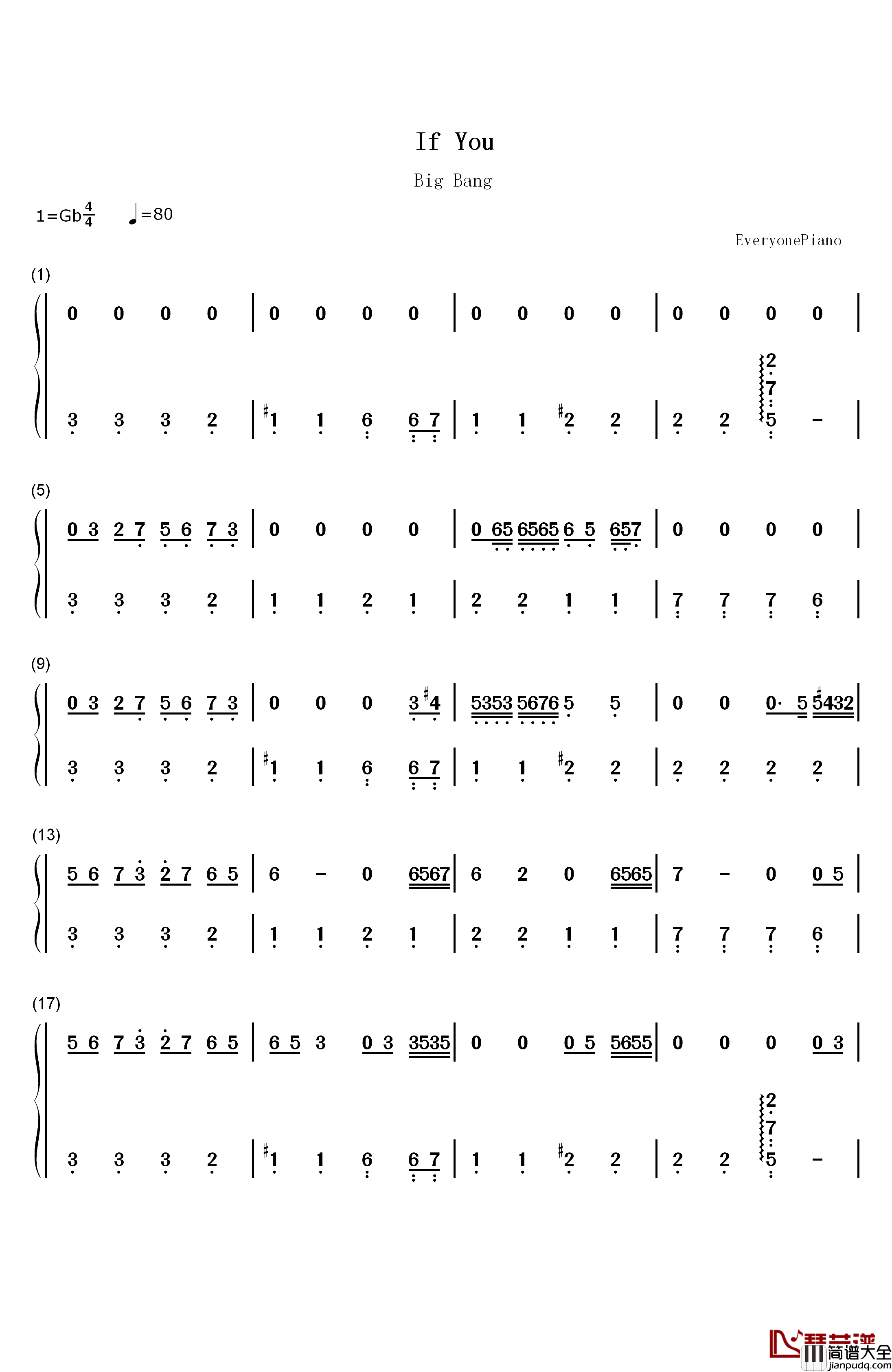 If_You钢琴简谱_数字双手_Big_Bang
