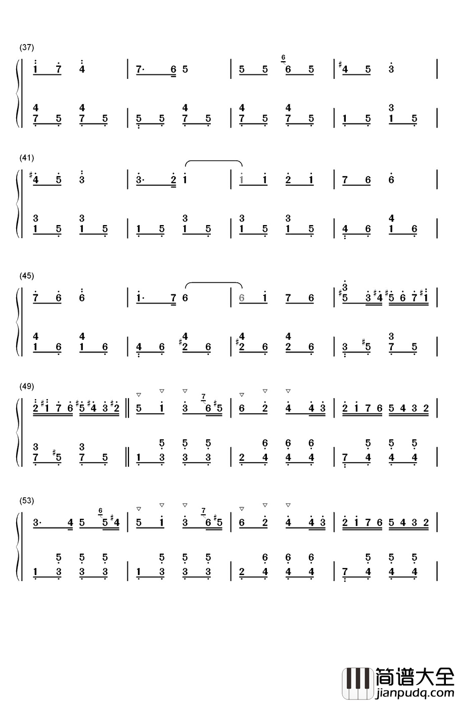 郁金香钢琴简谱_数字双手_利什内