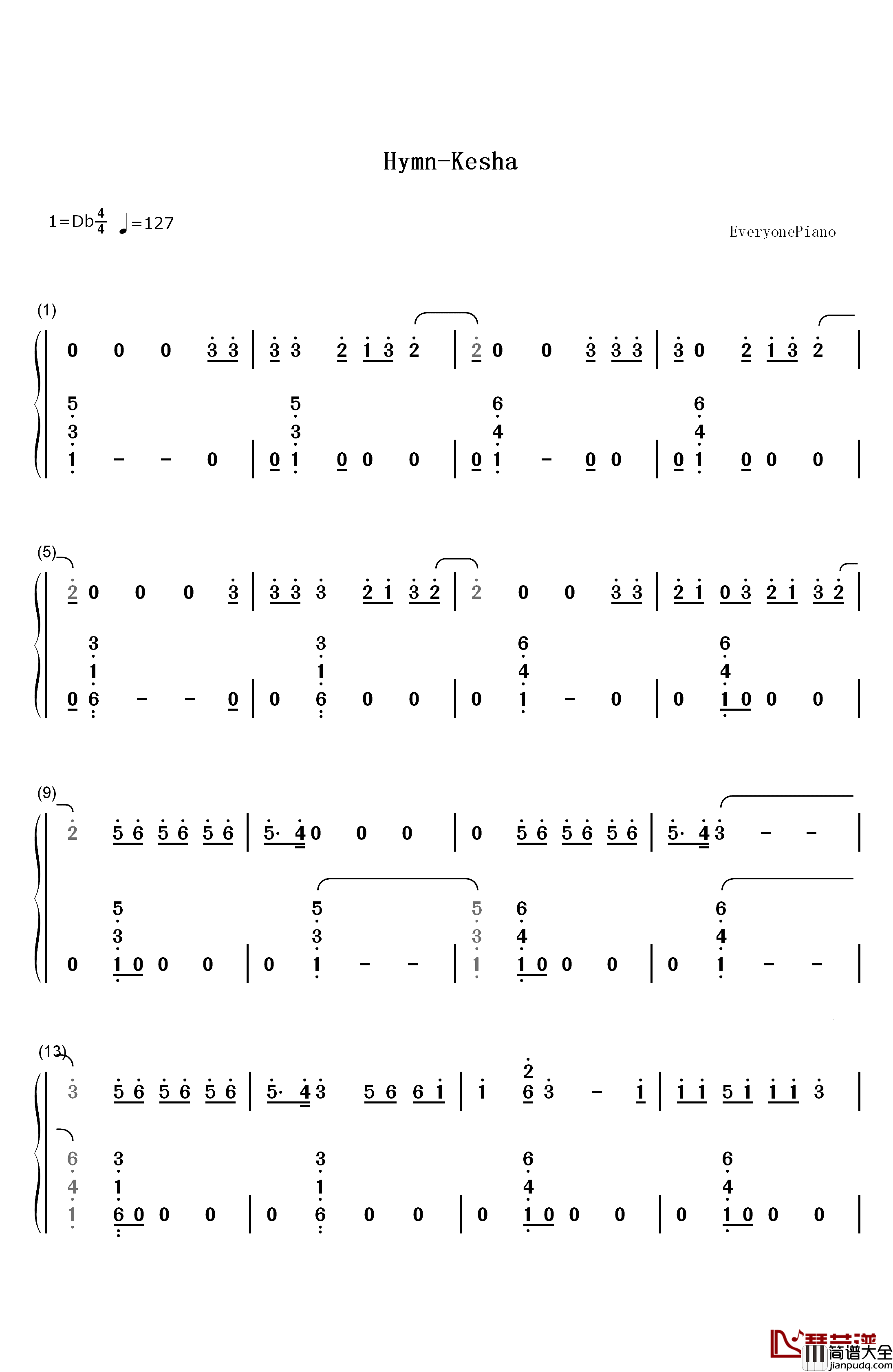 Hymn钢琴简谱_数字双手_Kesha