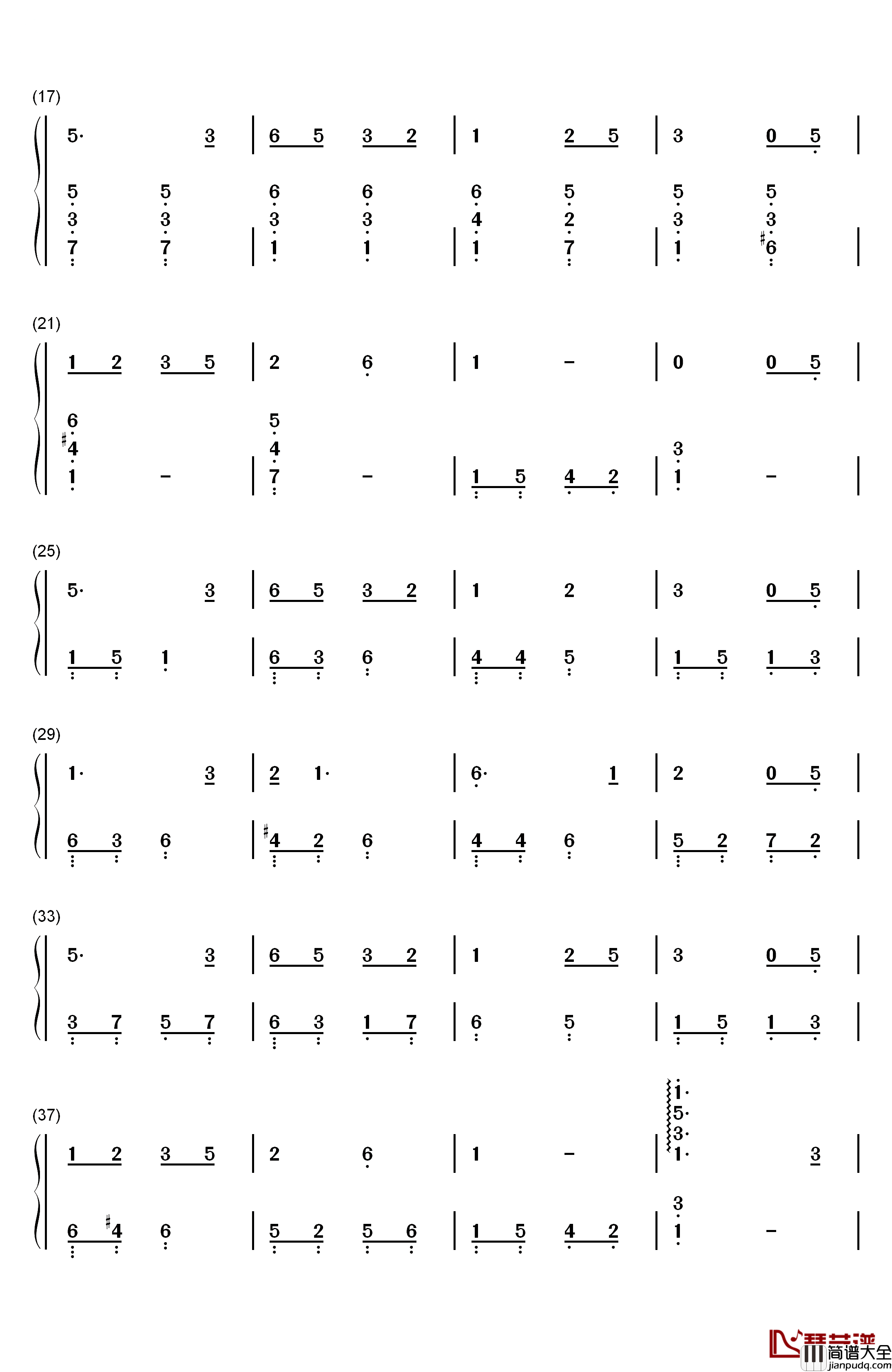 月光钢琴简谱_数字双手_羽泉