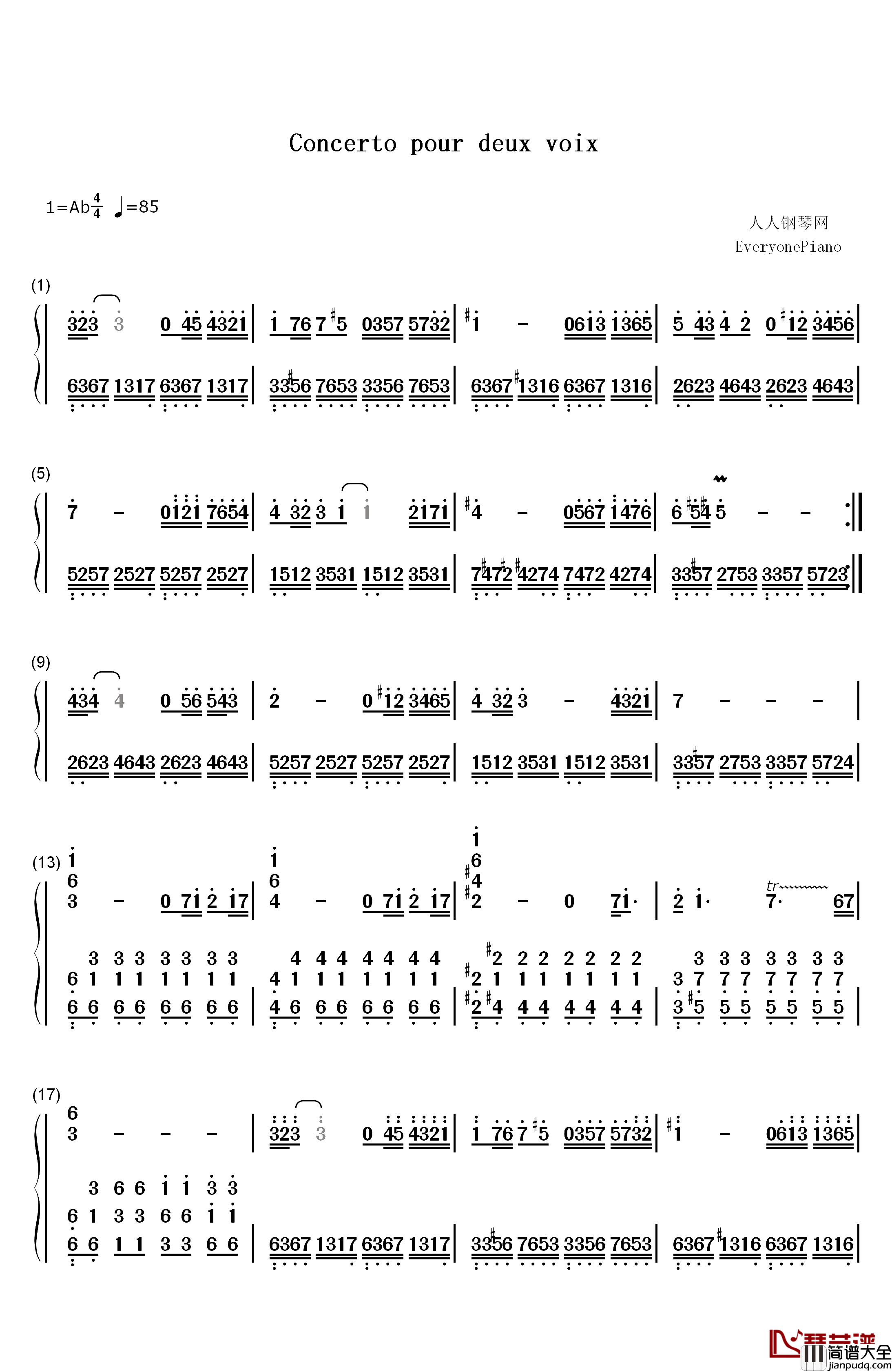 Concerto_pour_deux_voix钢琴简谱_数字双手_Saint_Preux