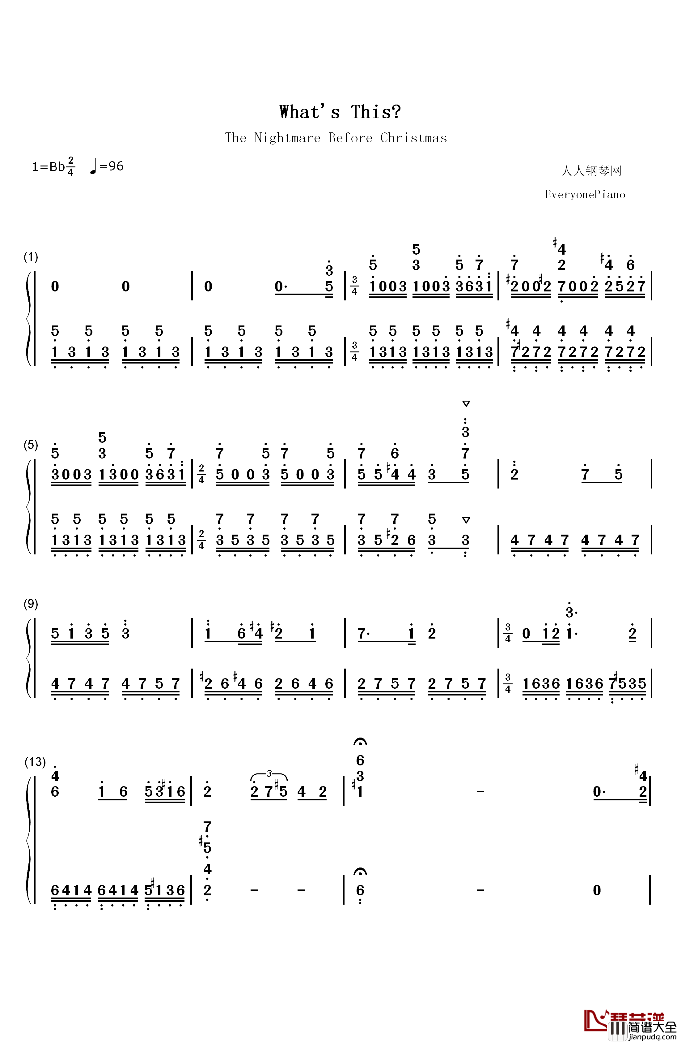 What's_This钢琴简谱_数字双手_Danny_Elfman