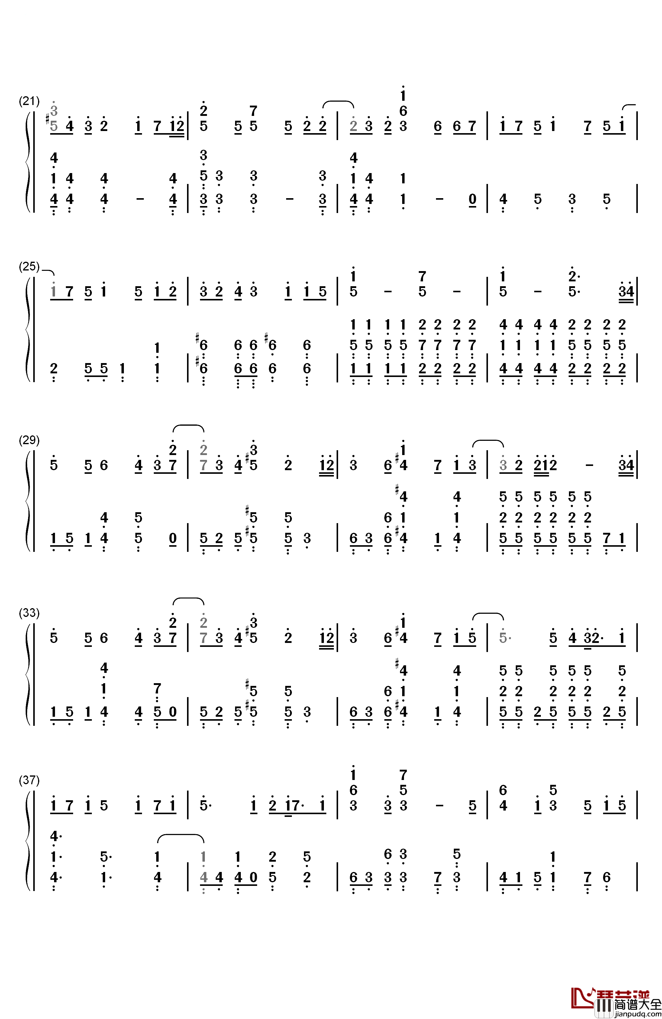 果てない空钢琴简谱_数字双手_岚