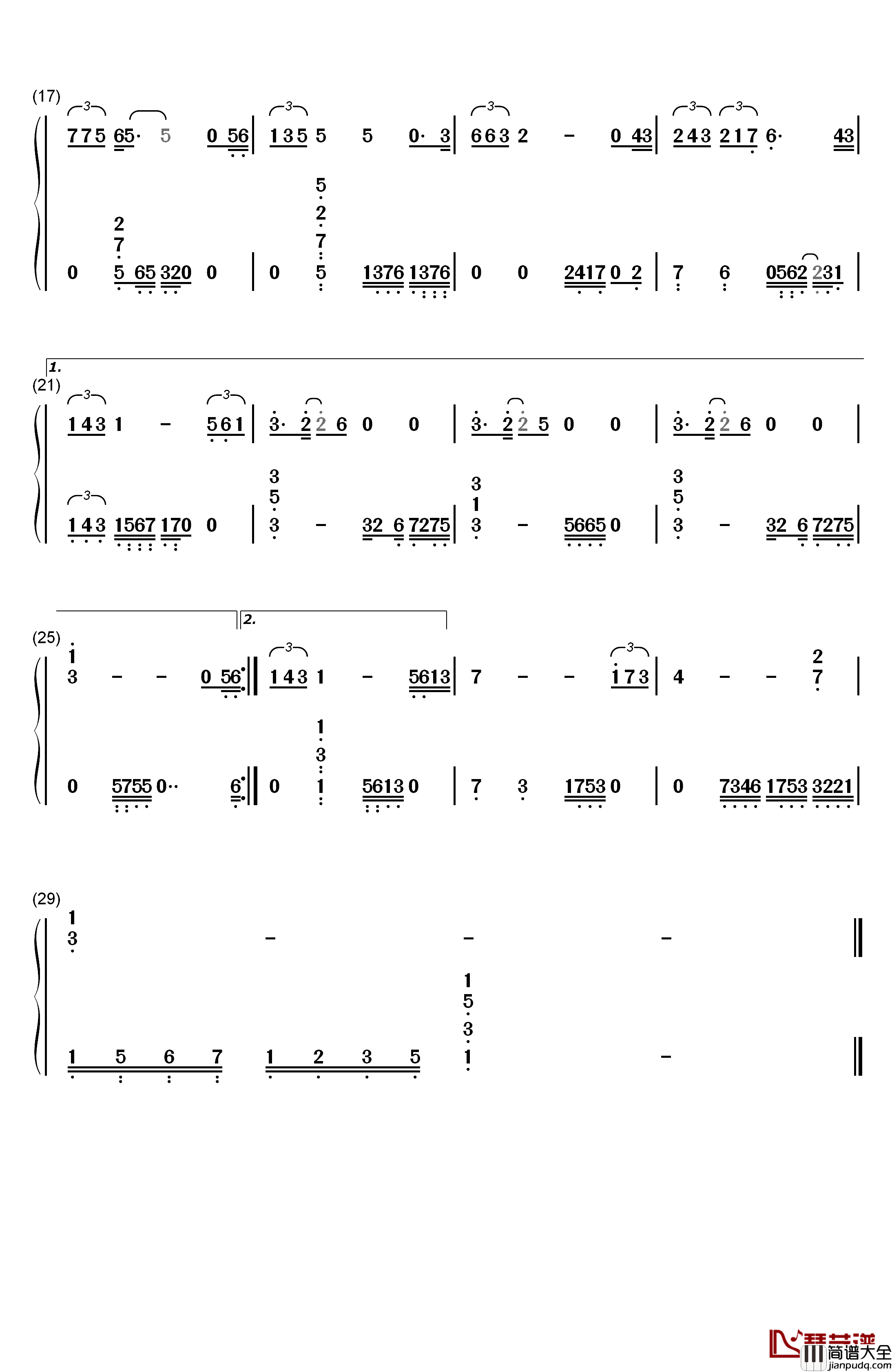 报答钢琴简谱_数字双手_许志安