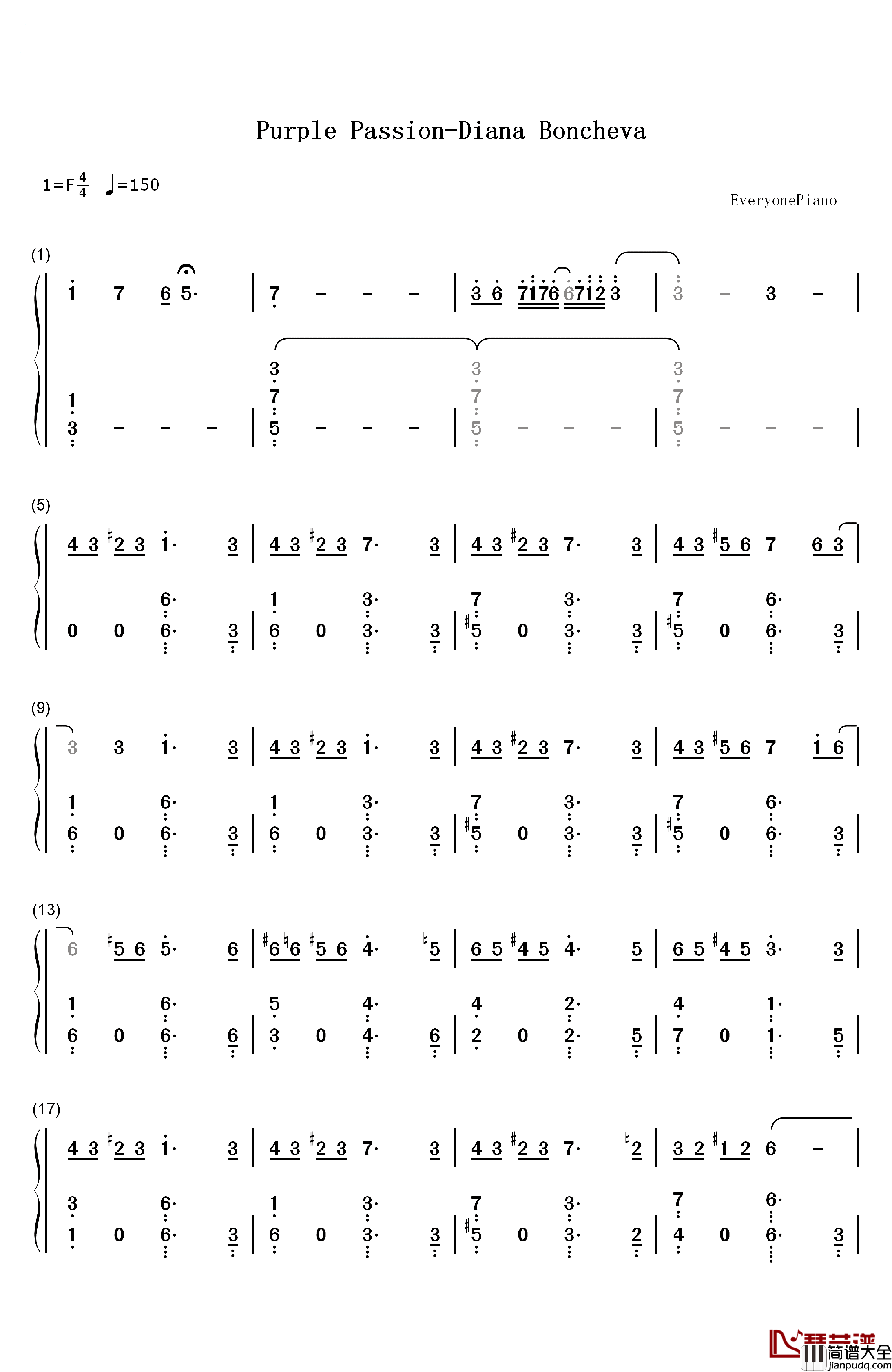 Purple_Passion钢琴简谱_数字双手_Diana_Boncheva