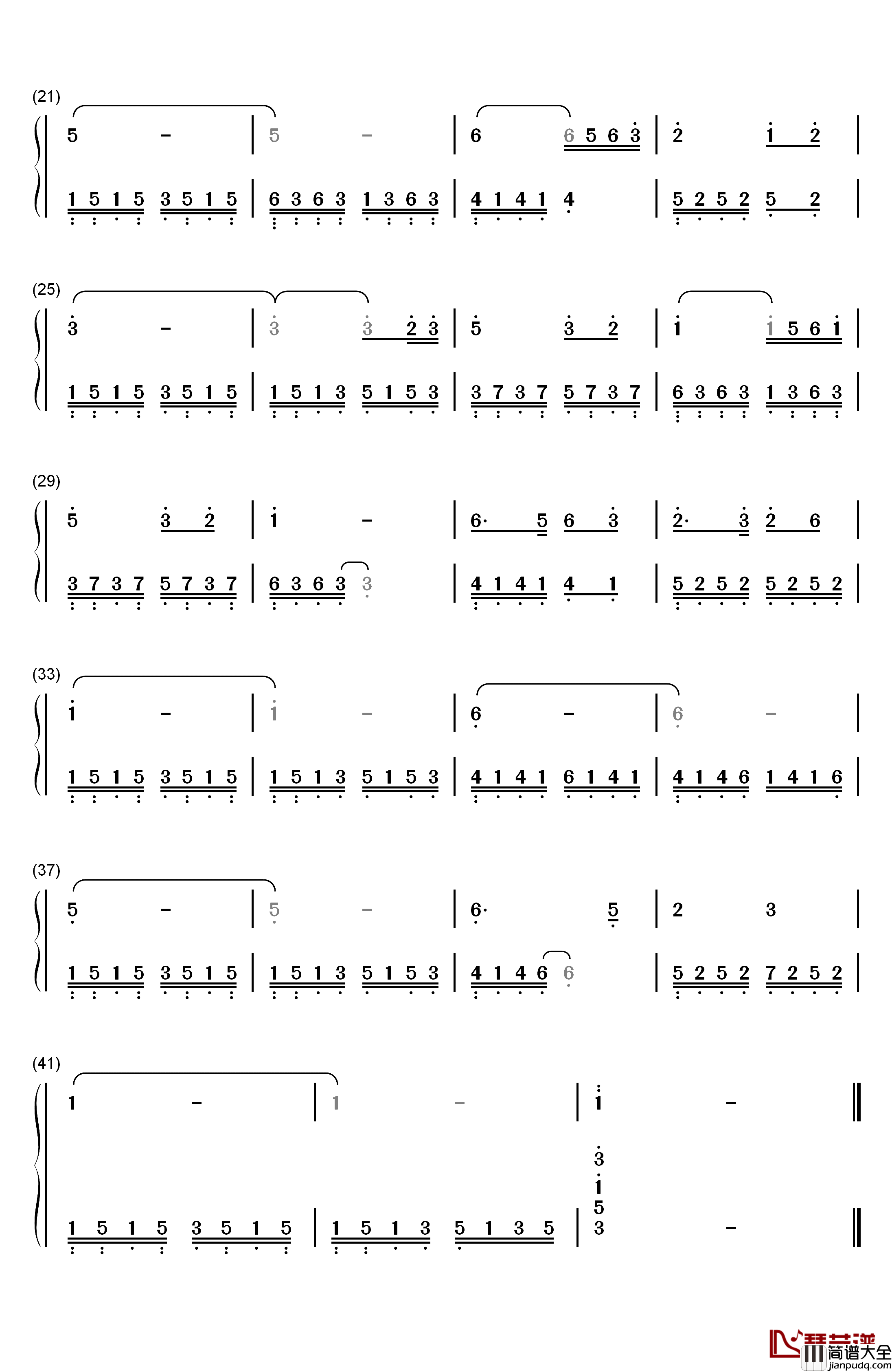 剑网3稻香村背景音乐钢琴简谱_数字双手_西山居