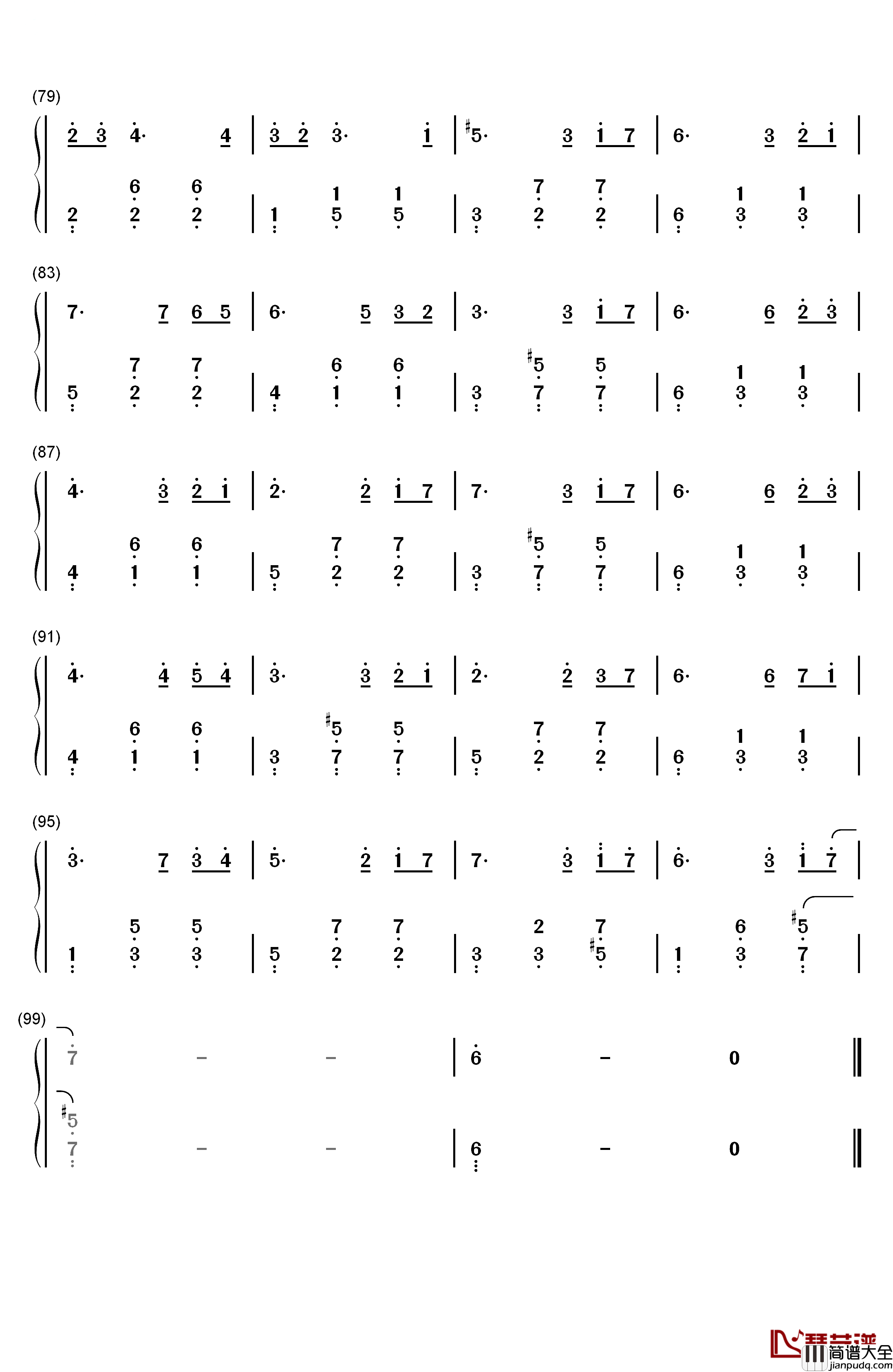 昨日的天明钢琴简谱_数字双手_原创