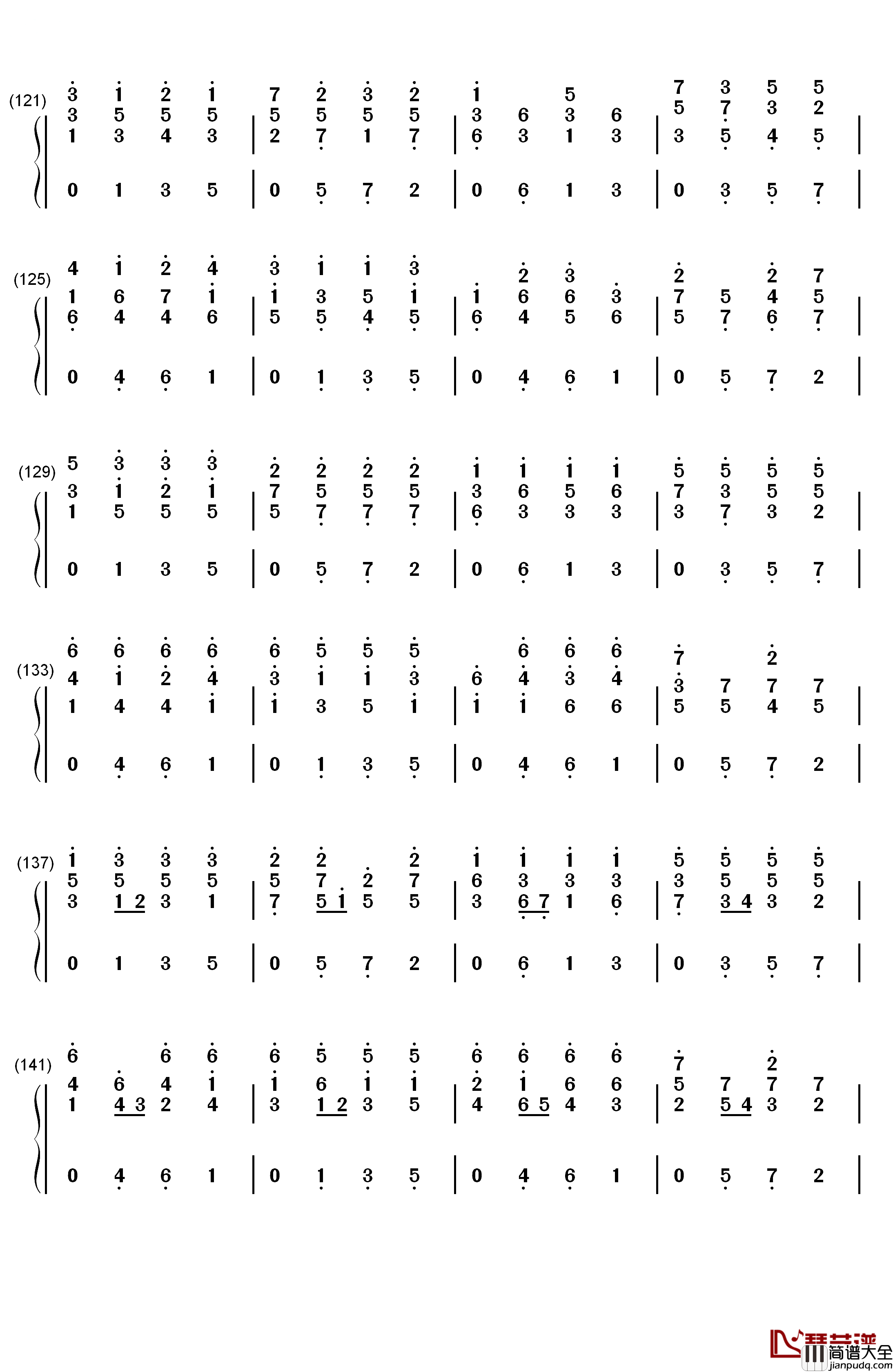 D大调卡农原版钢琴简谱_数字双手_约翰·帕赫贝尔
