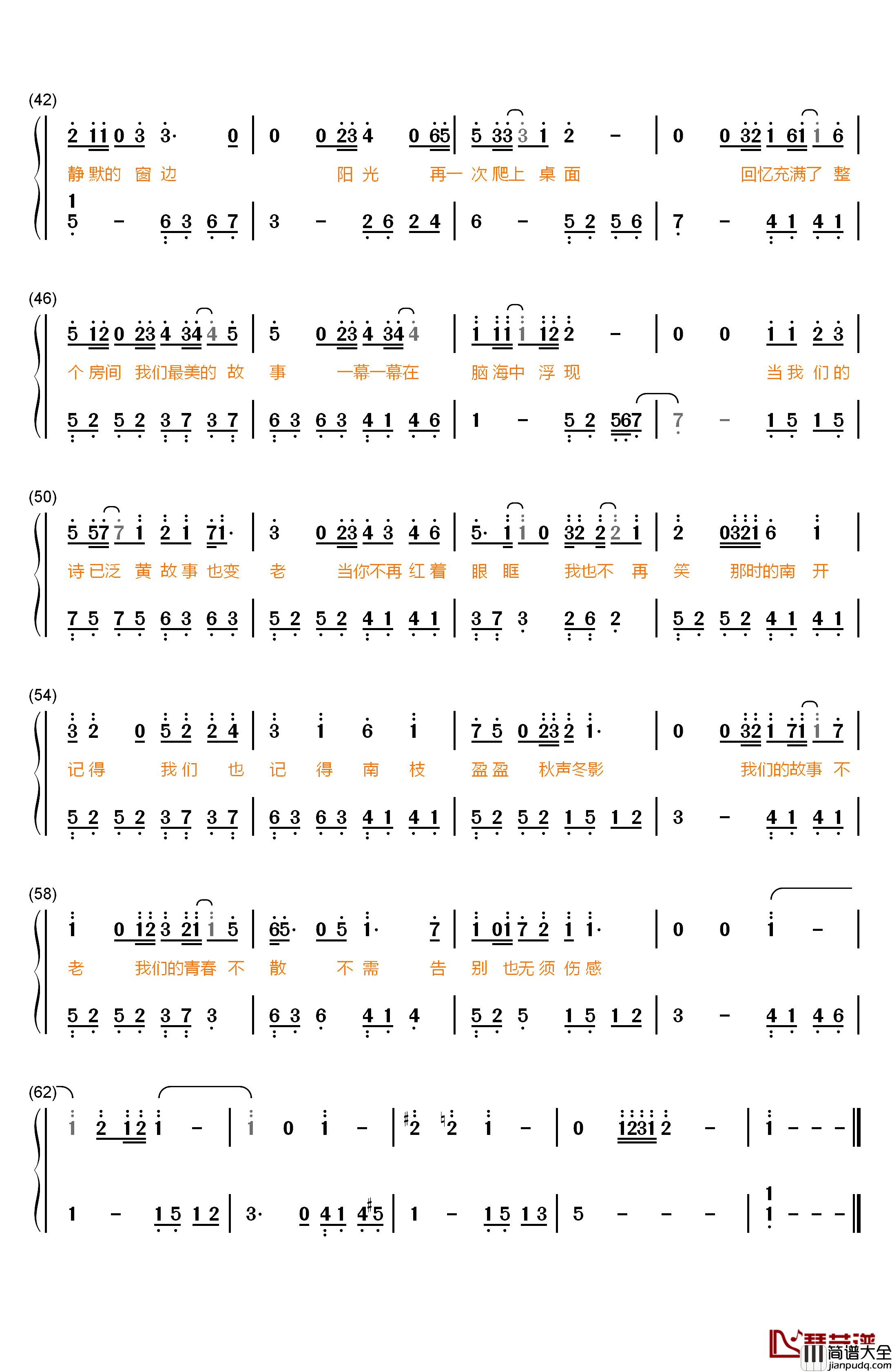 最美的时光钢琴简谱_数字双手_王源