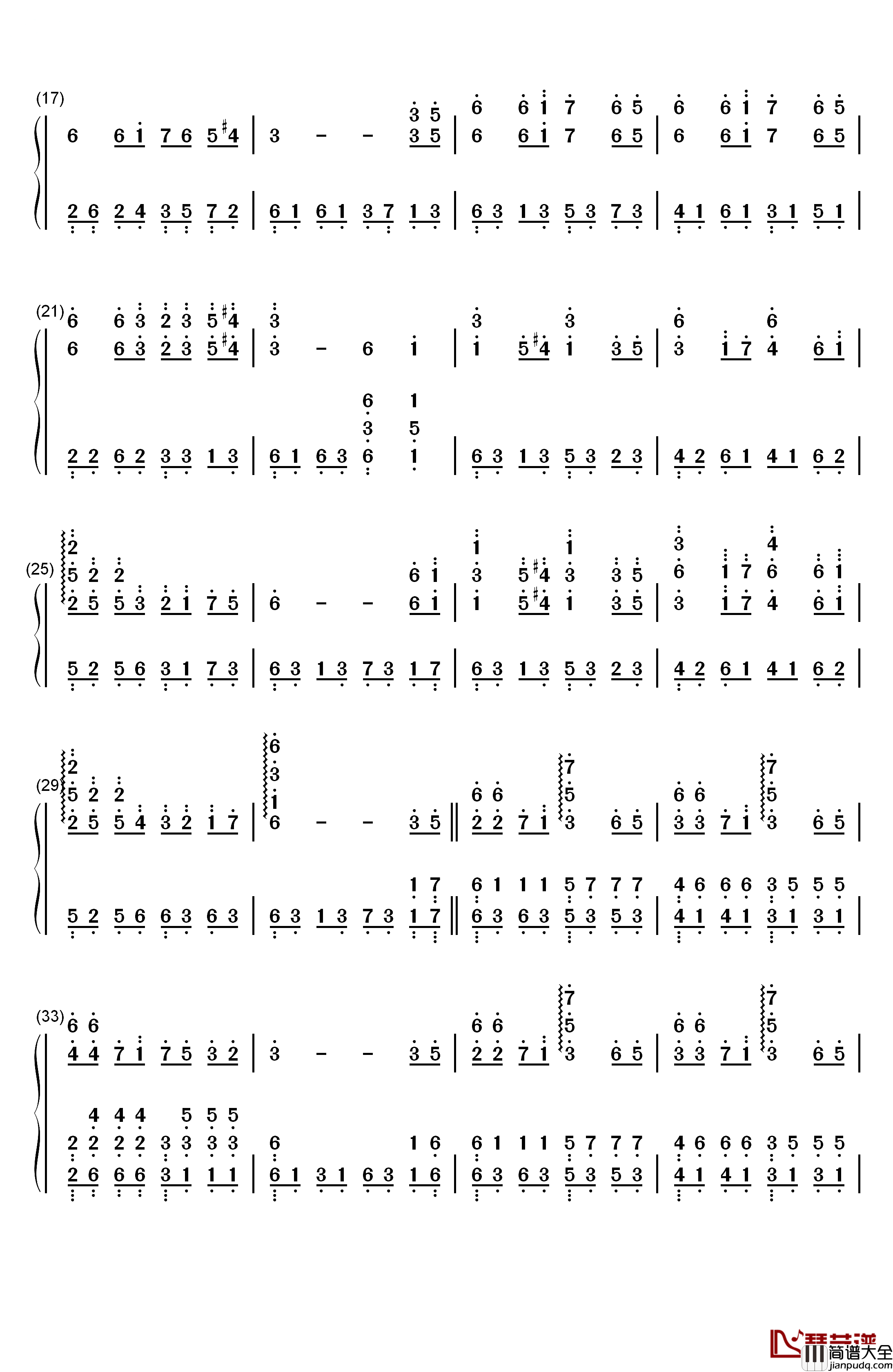 风之谷钢琴简谱_数字双手_未知