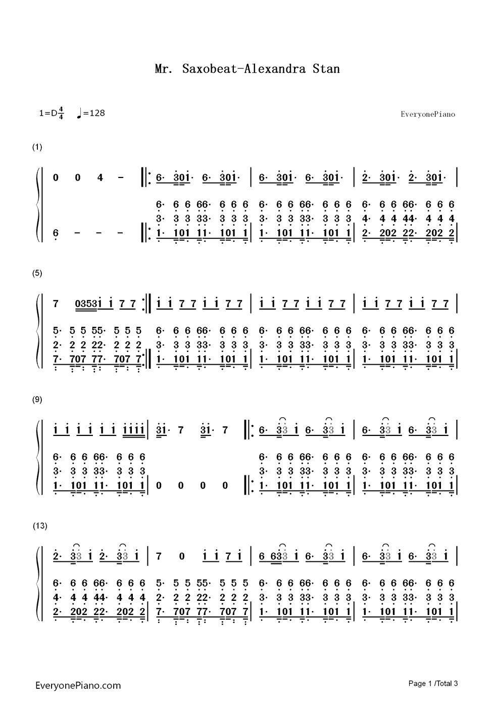 Mr._Saxobeat钢琴简谱_数字双手_Alexandra_Stan