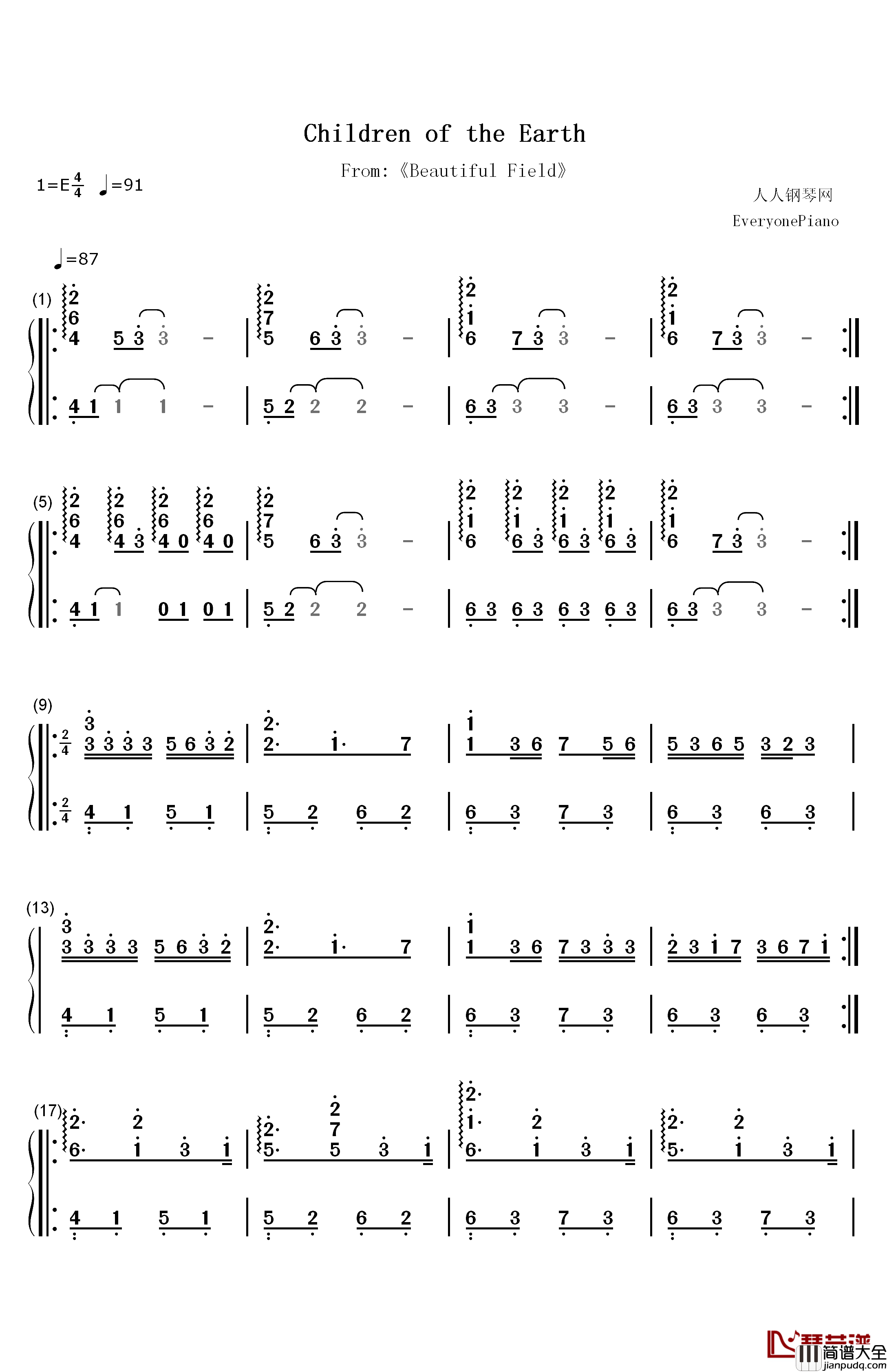Children_of_The_Earth钢琴简谱_数字双手_Ayur