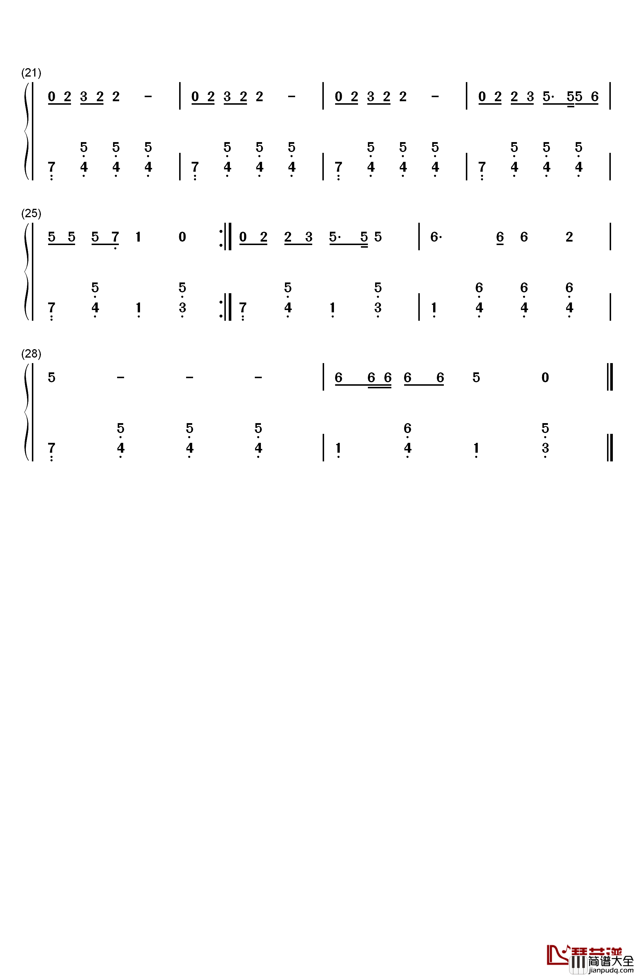 丑小鸭钢琴简谱_数字双手_儿歌