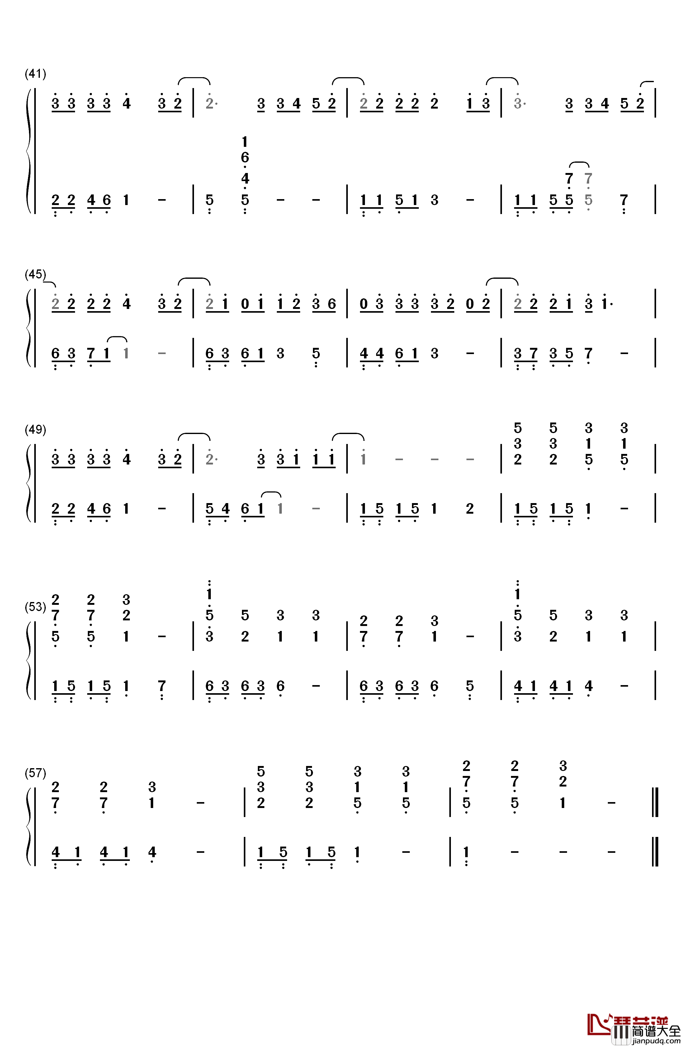 连名带姓钢琴简谱_数字双手_张惠妹