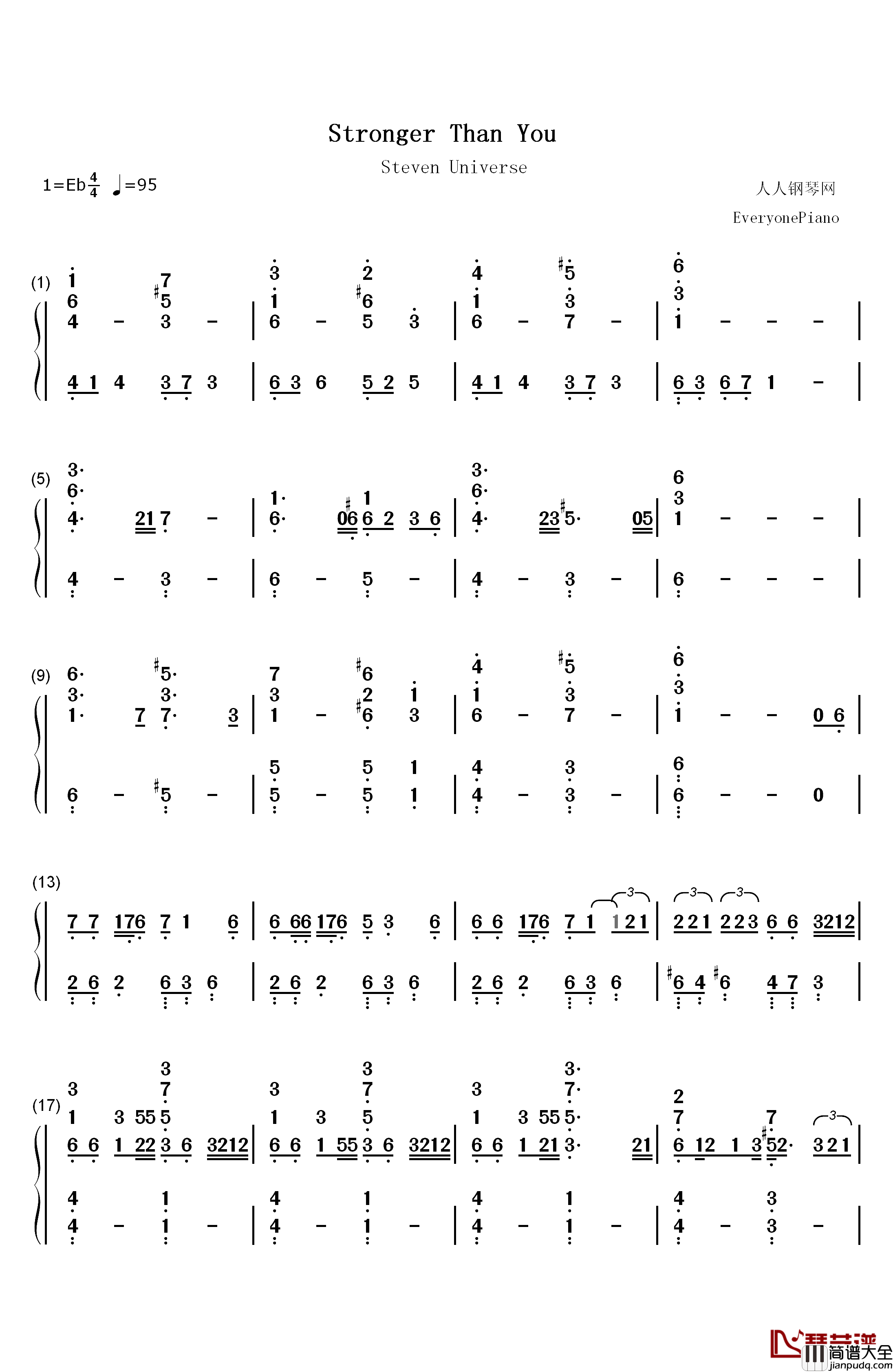Stronger_Than_You钢琴简谱_数字双手_Estelle