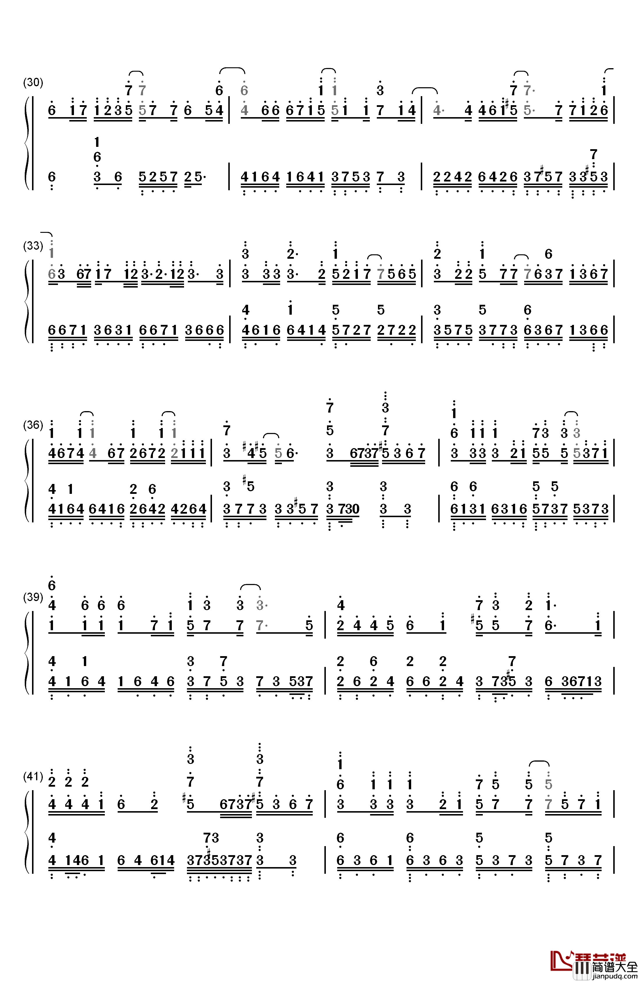 电灯胆钢琴简谱_数字双手_邓丽欣