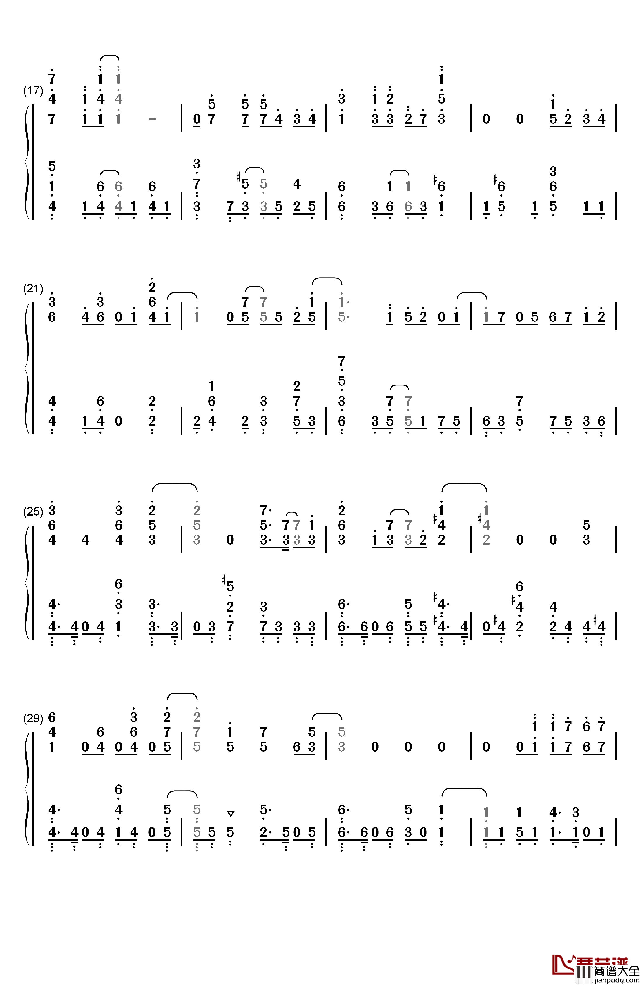 メグルモノ钢琴简谱_数字双手_寺岛拓笃